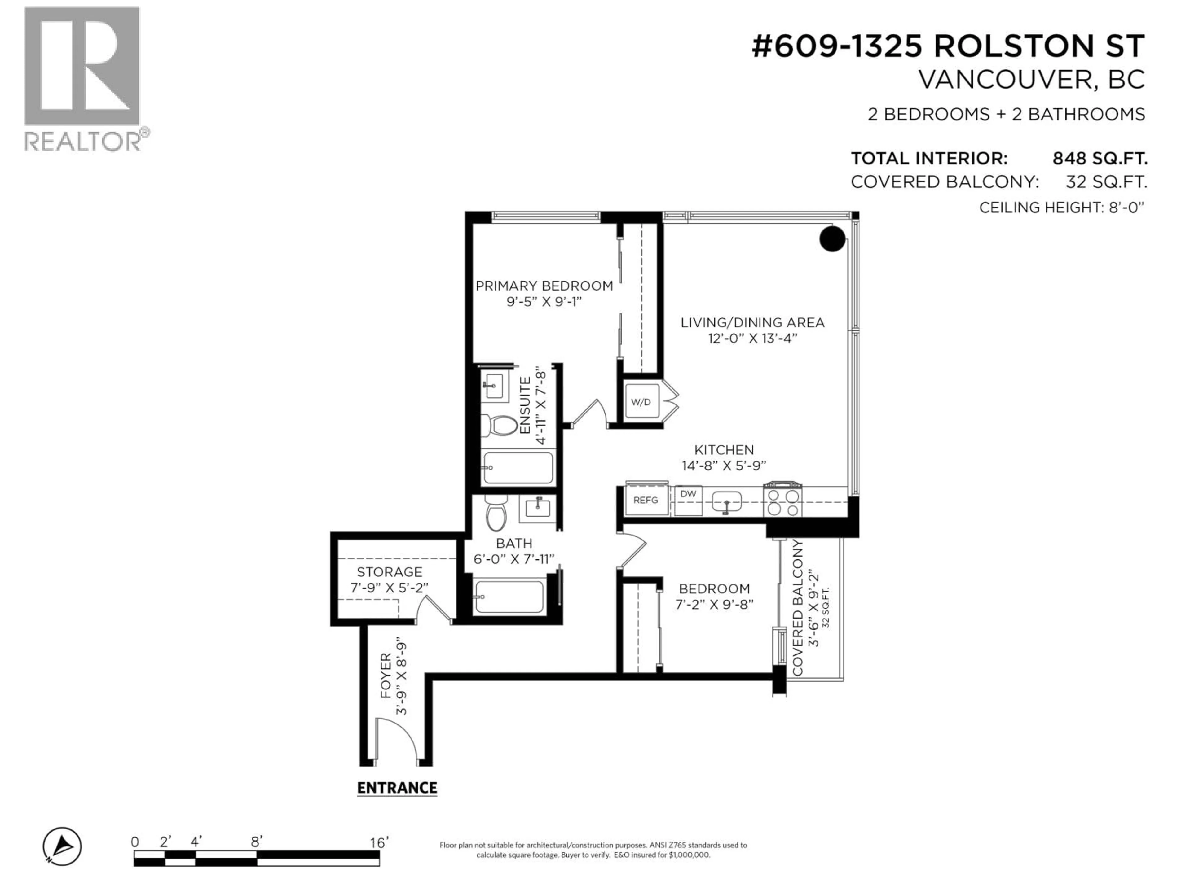 Floor plan for 609 - 1325 ROLSTON STREET, Vancouver British Columbia V6B0M2