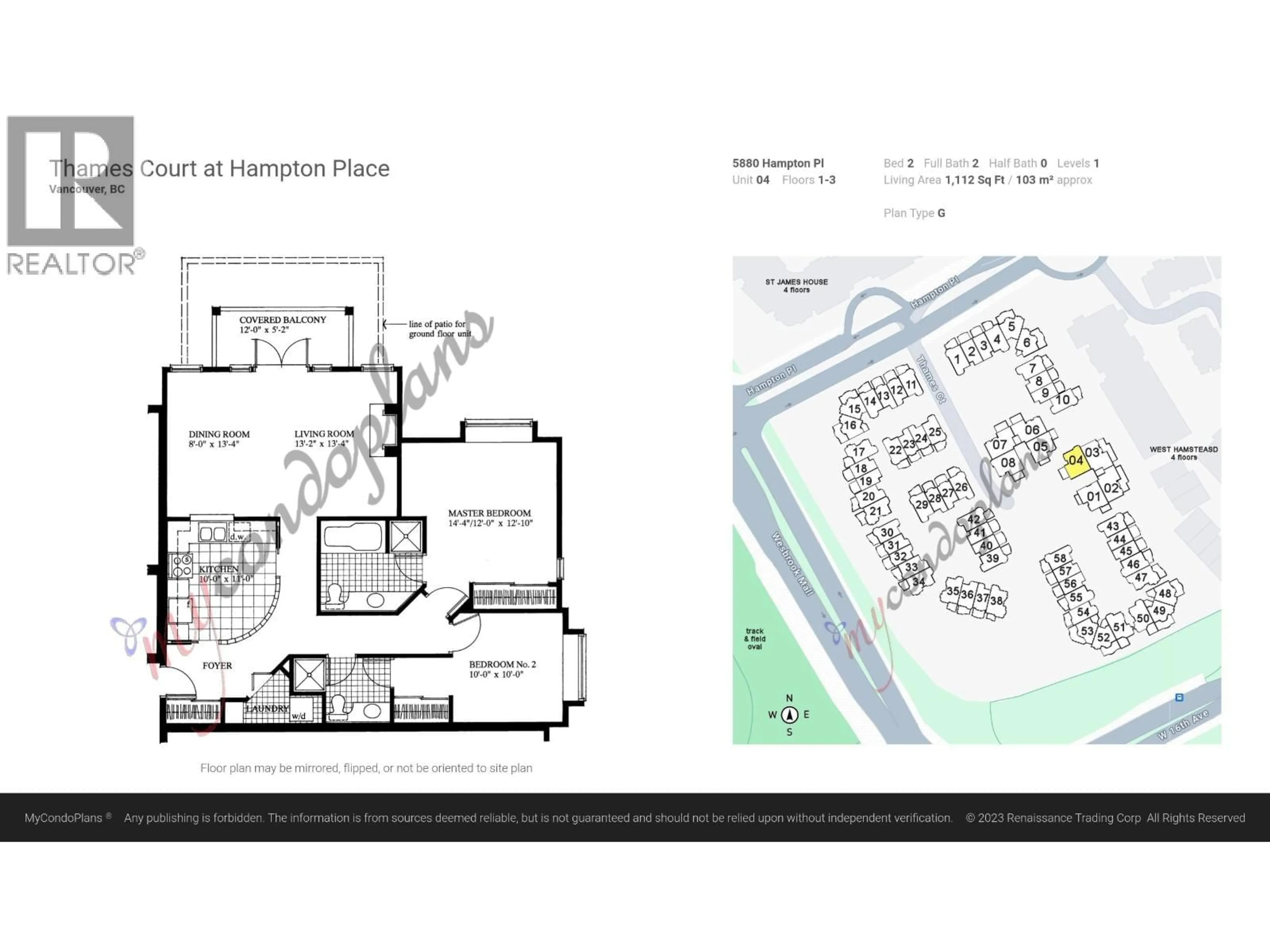 Floor plan for 104 - 5880 HAMPTON PLACE, Vancouver British Columbia V6T2E9