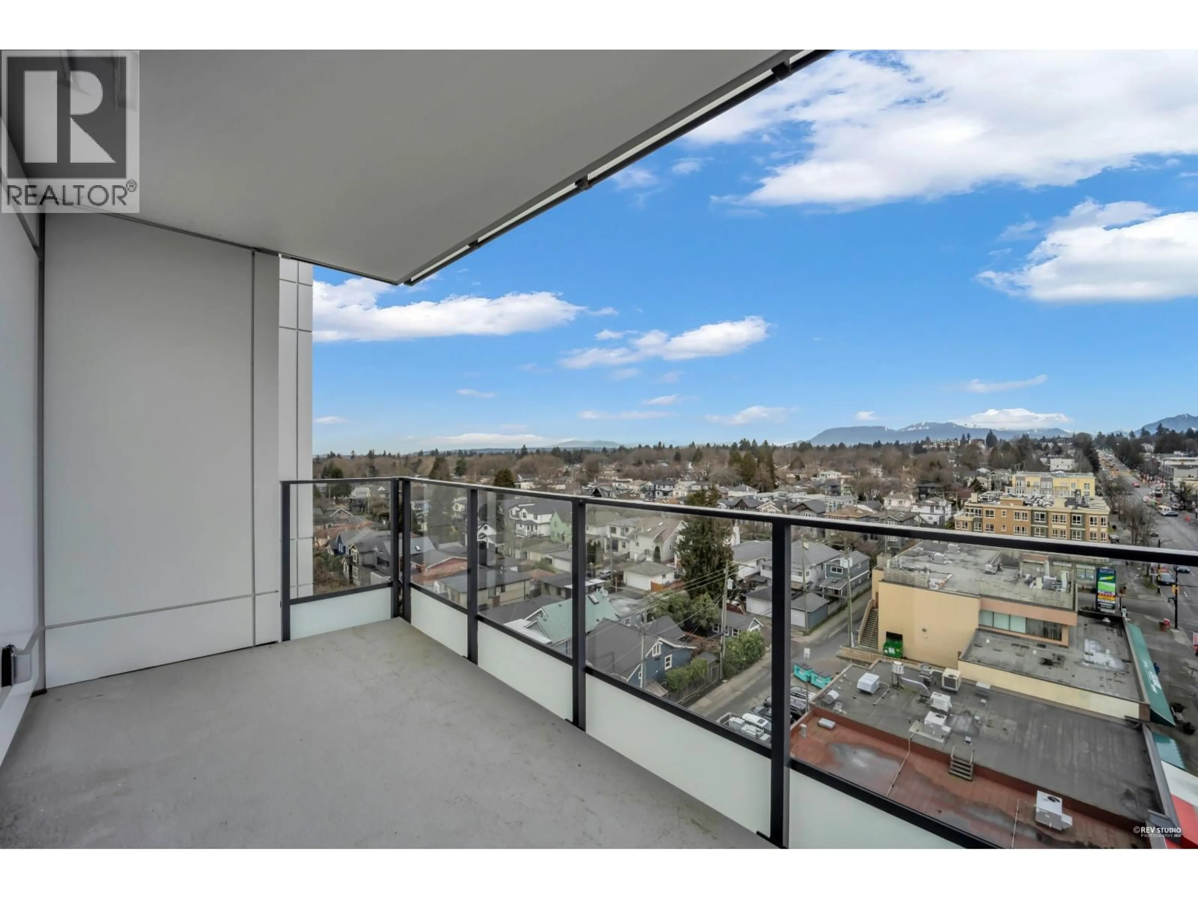 Balcony in the apartment, city buildings view from balcony for 402 - 8415 GRANVILLE STREET, Vancouver British Columbia V6P0M2