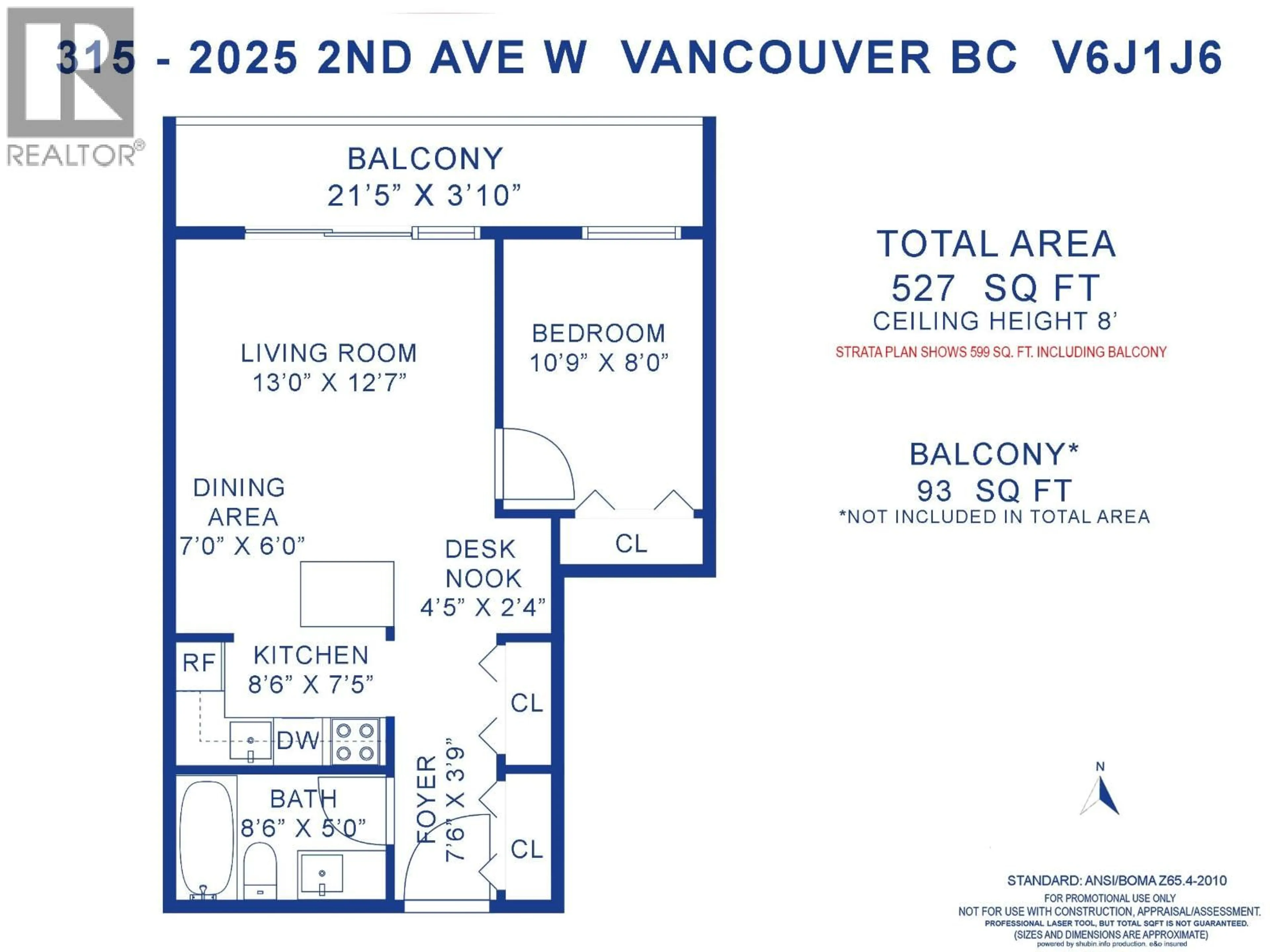 Floor plan for 315 - 2025 2ND AVENUE, Vancouver British Columbia V6J1J6