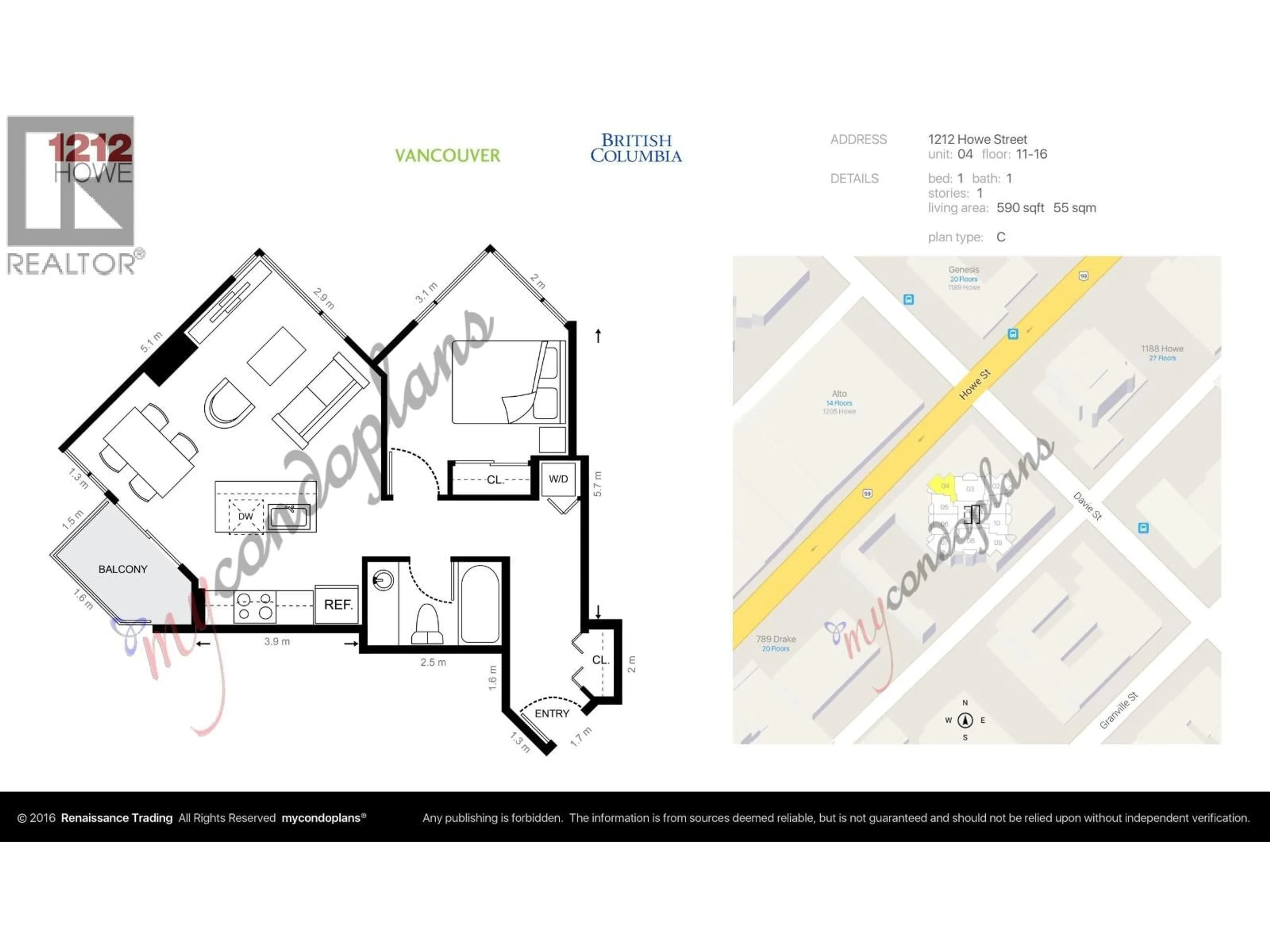 Floor plan for 1504 - 1212 HOWE STREET, Vancouver British Columbia V6Z2M9