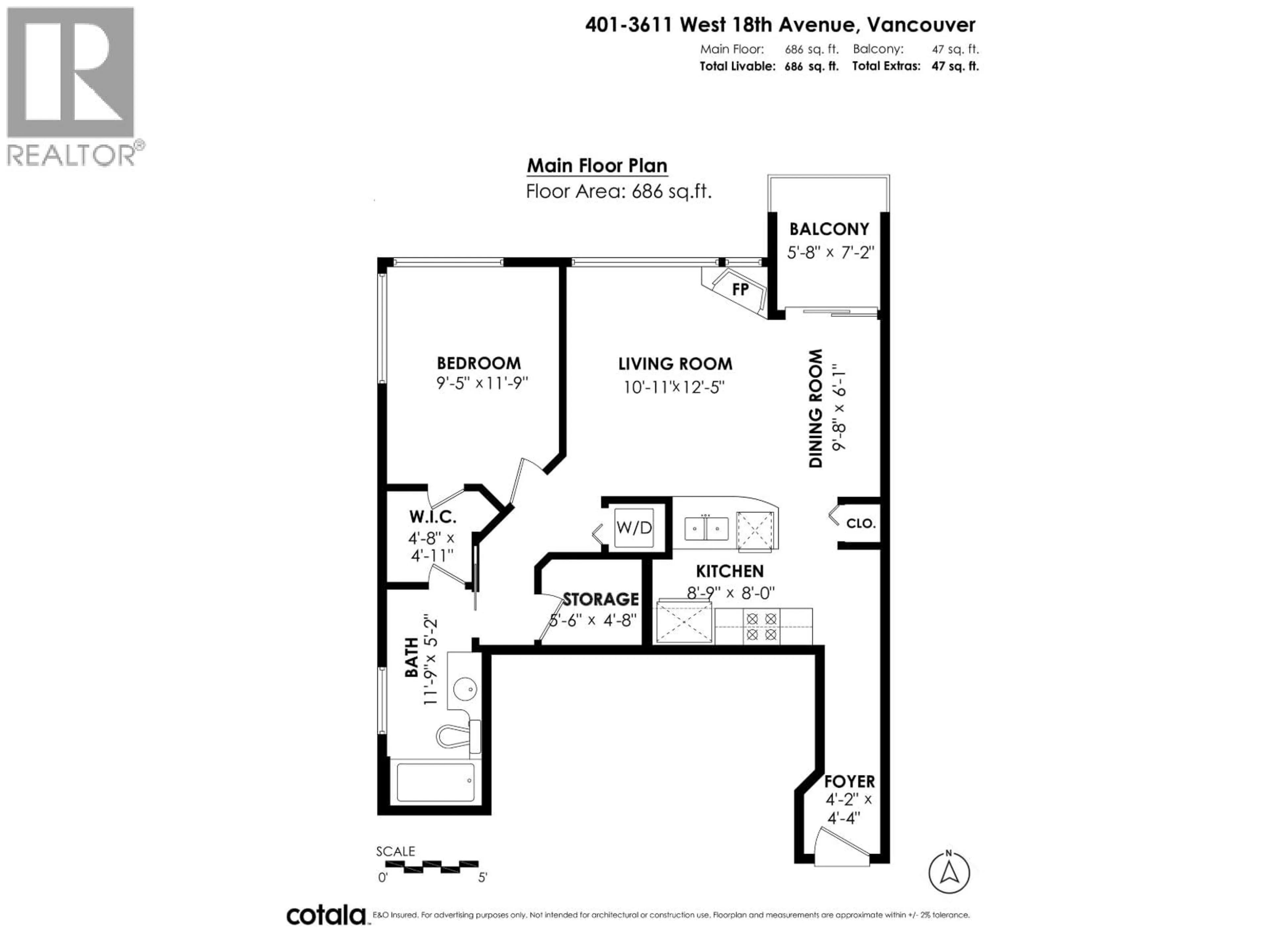 Floor plan for 401 - 3611 18TH AVENUE, Vancouver British Columbia V6S1B3