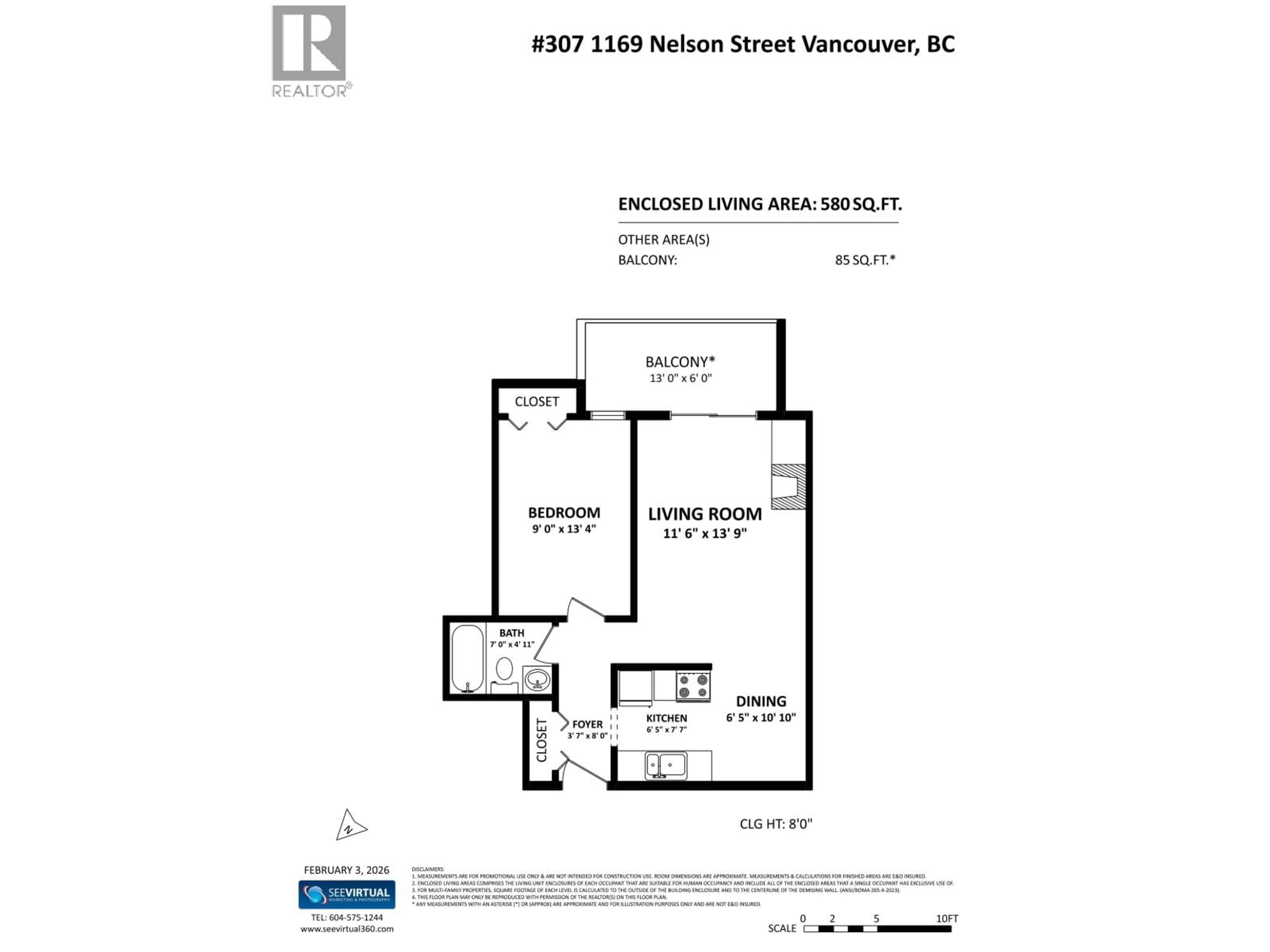 Floor plan for 307 - 1169 NELSON STREET, Vancouver British Columbia V6E1J3
