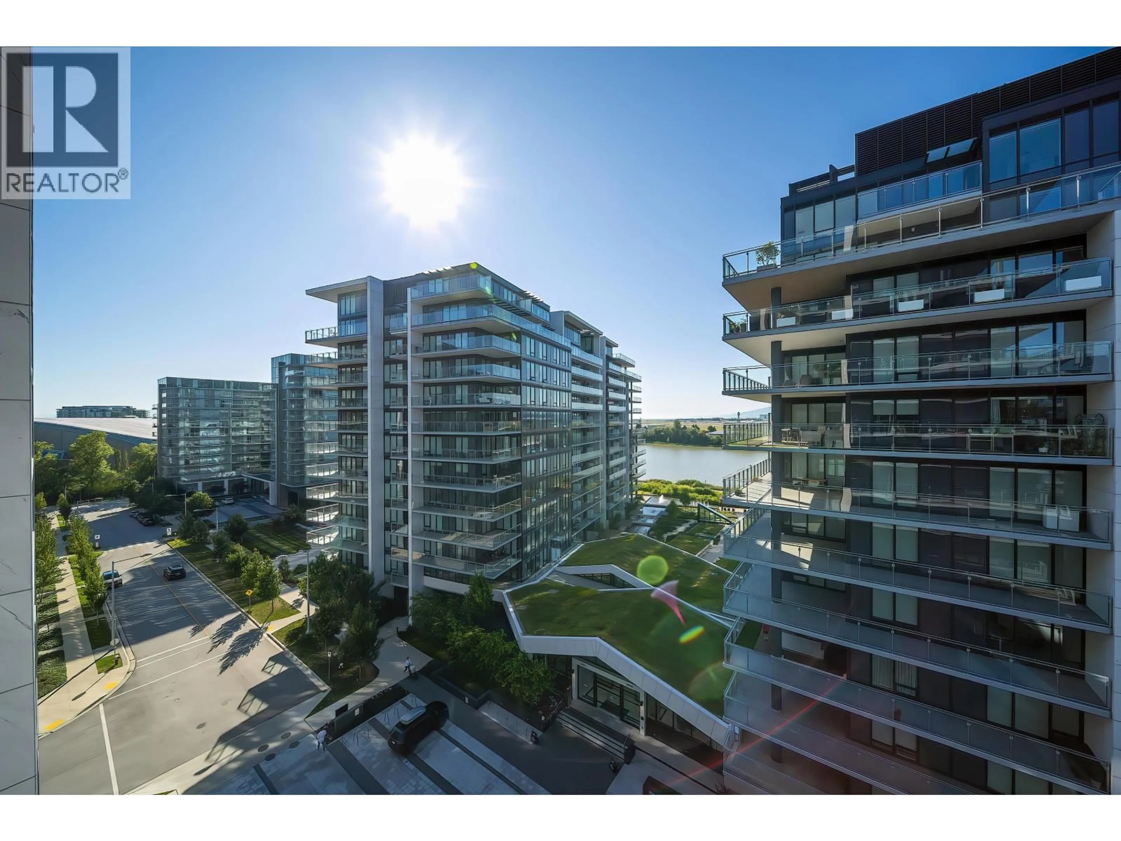 A pic from outside/outdoor area/front of a property/back of a property/a pic from drone, city buildings view from balcony for 805 - 6855 PEARSON WAY, Richmond British Columbia V7C0E9