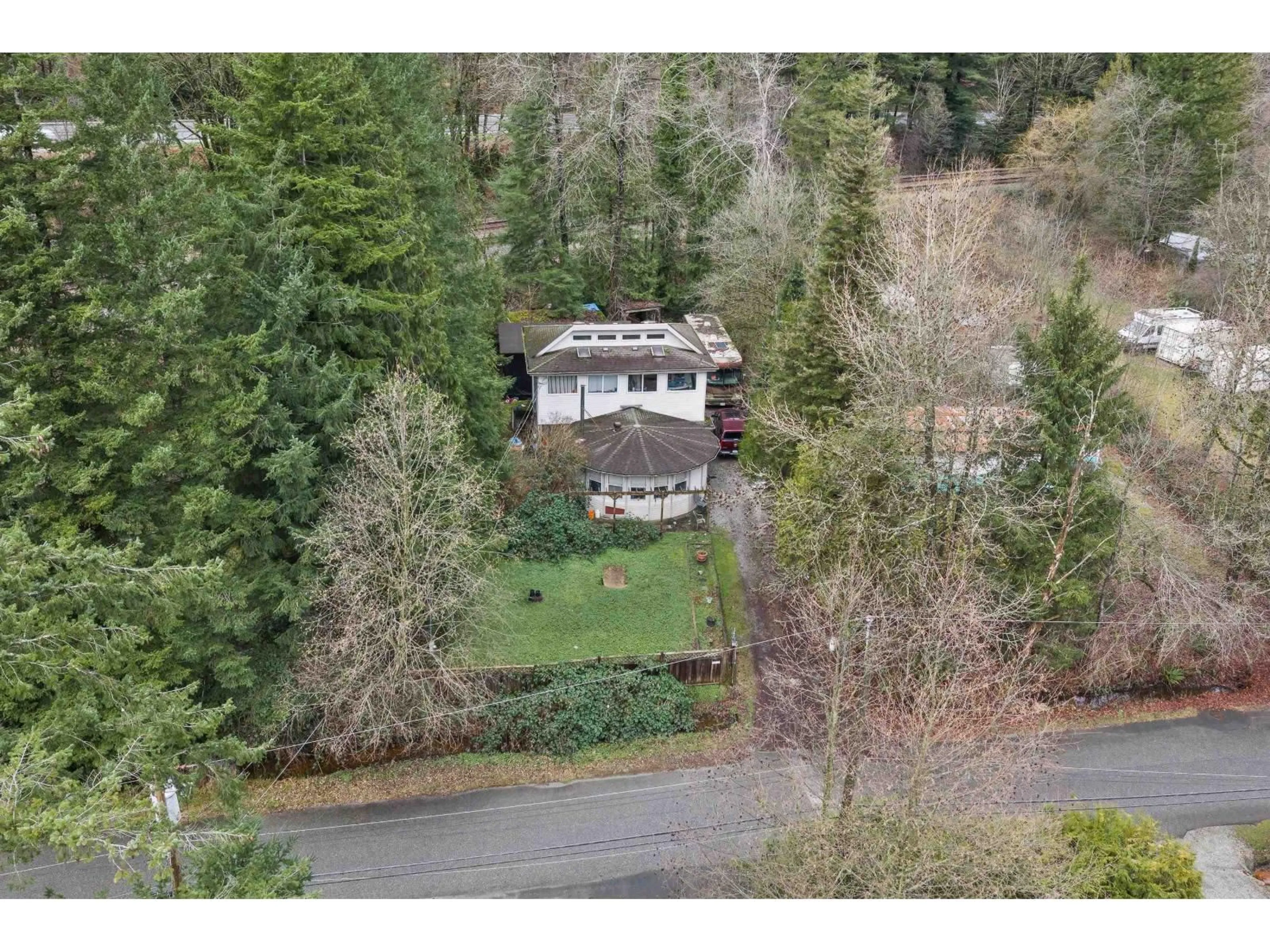 A pic from outside/outdoor area/front of a property/back of a property/a pic from drone, forest/trees view for 43739 LOCH ROAD, Mission British Columbia V0M1N0