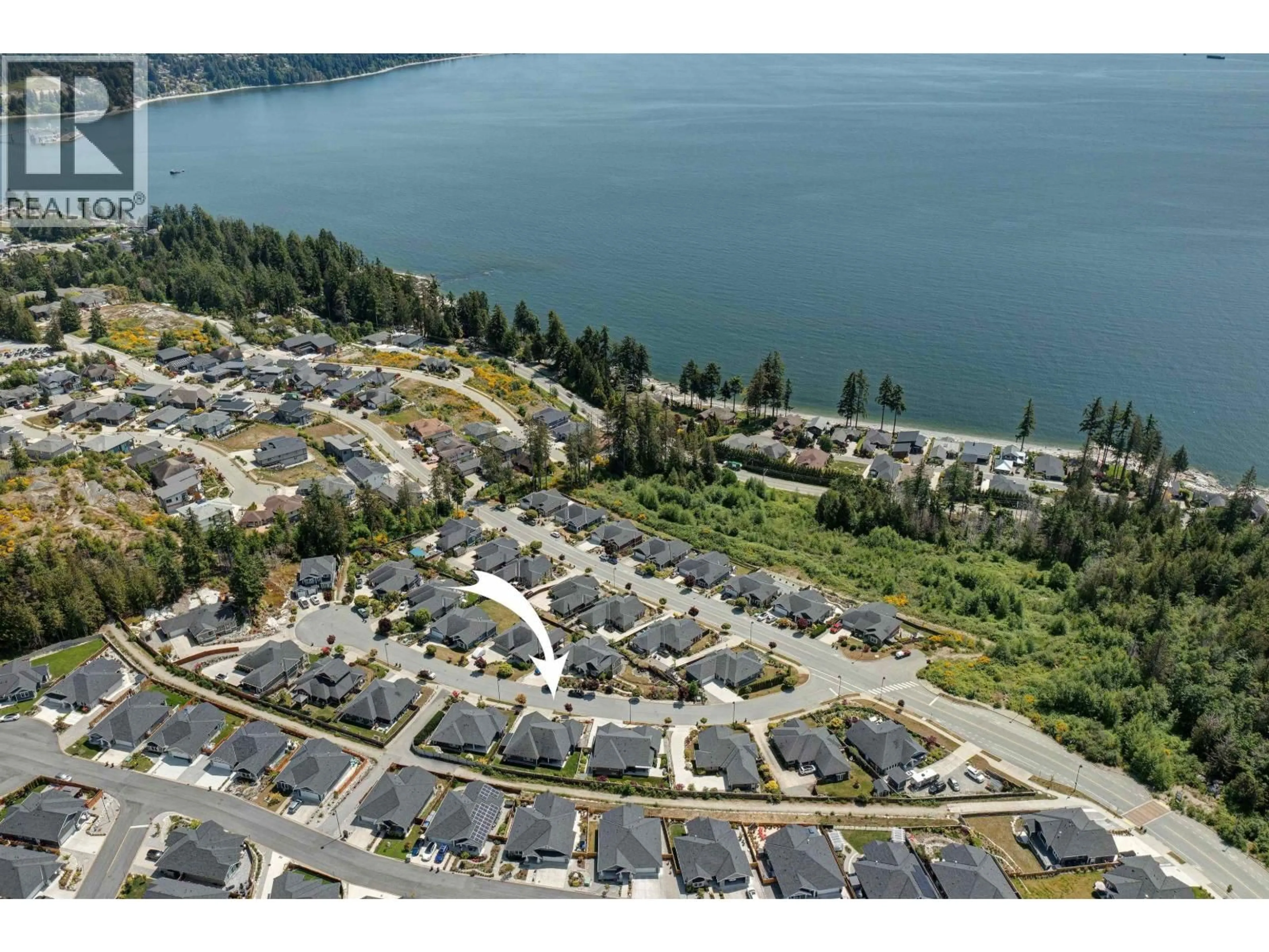 A pic from outside/outdoor area/front of a property/back of a property/a pic from drone, water/lake/river/ocean view for 5537 PEREGRINE CRESCENT, Sechelt British Columbia V7Z0V5