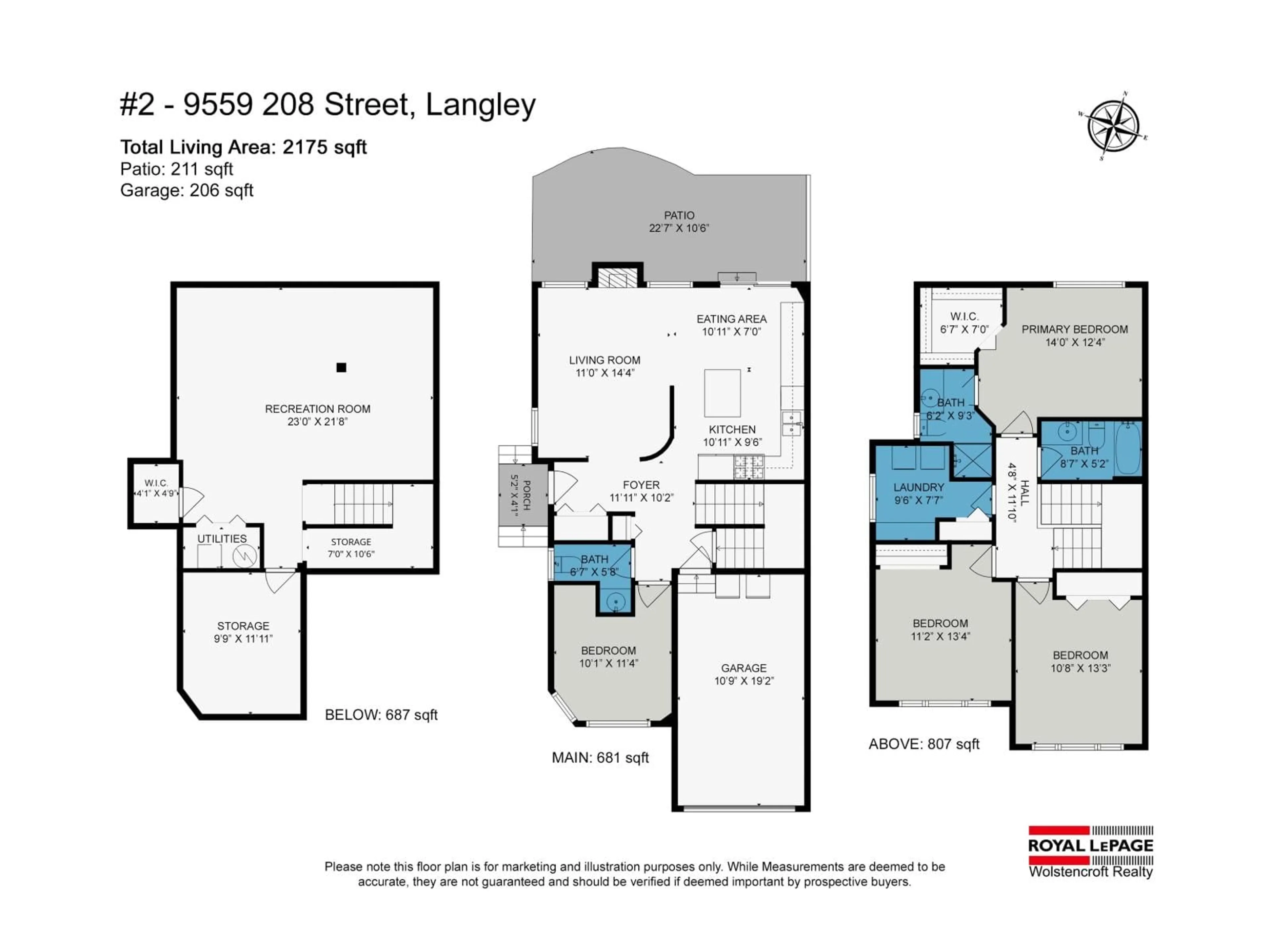 Floor plan for 2 - 9559 208 STREET, Langley British Columbia V1M2L7