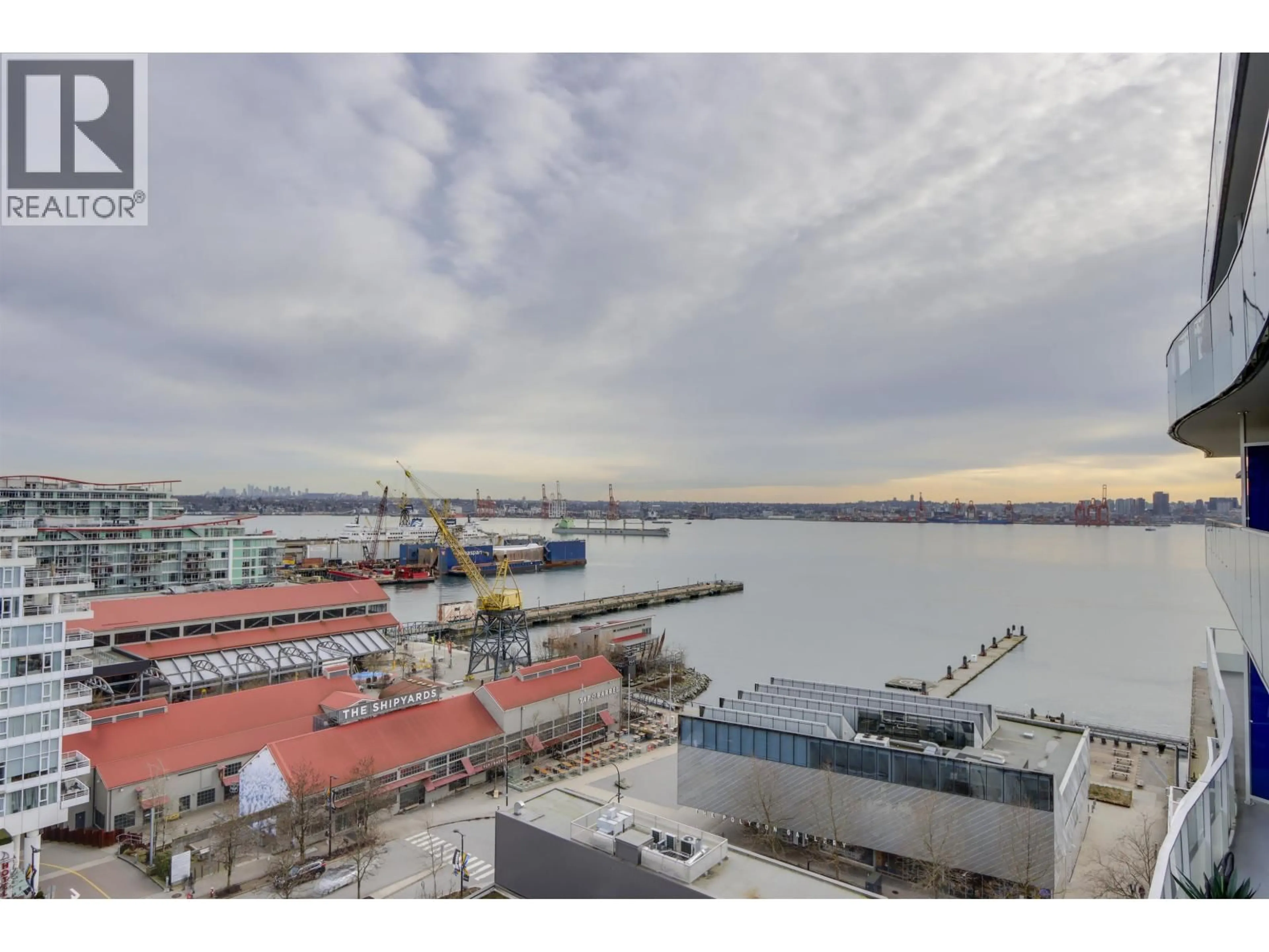 A pic from outside/outdoor area/front of a property/back of a property/a pic from drone, water/lake/river/ocean view for 1208 - 118 CARRIE CATES COURT, Vancouver British Columbia V7M0G6