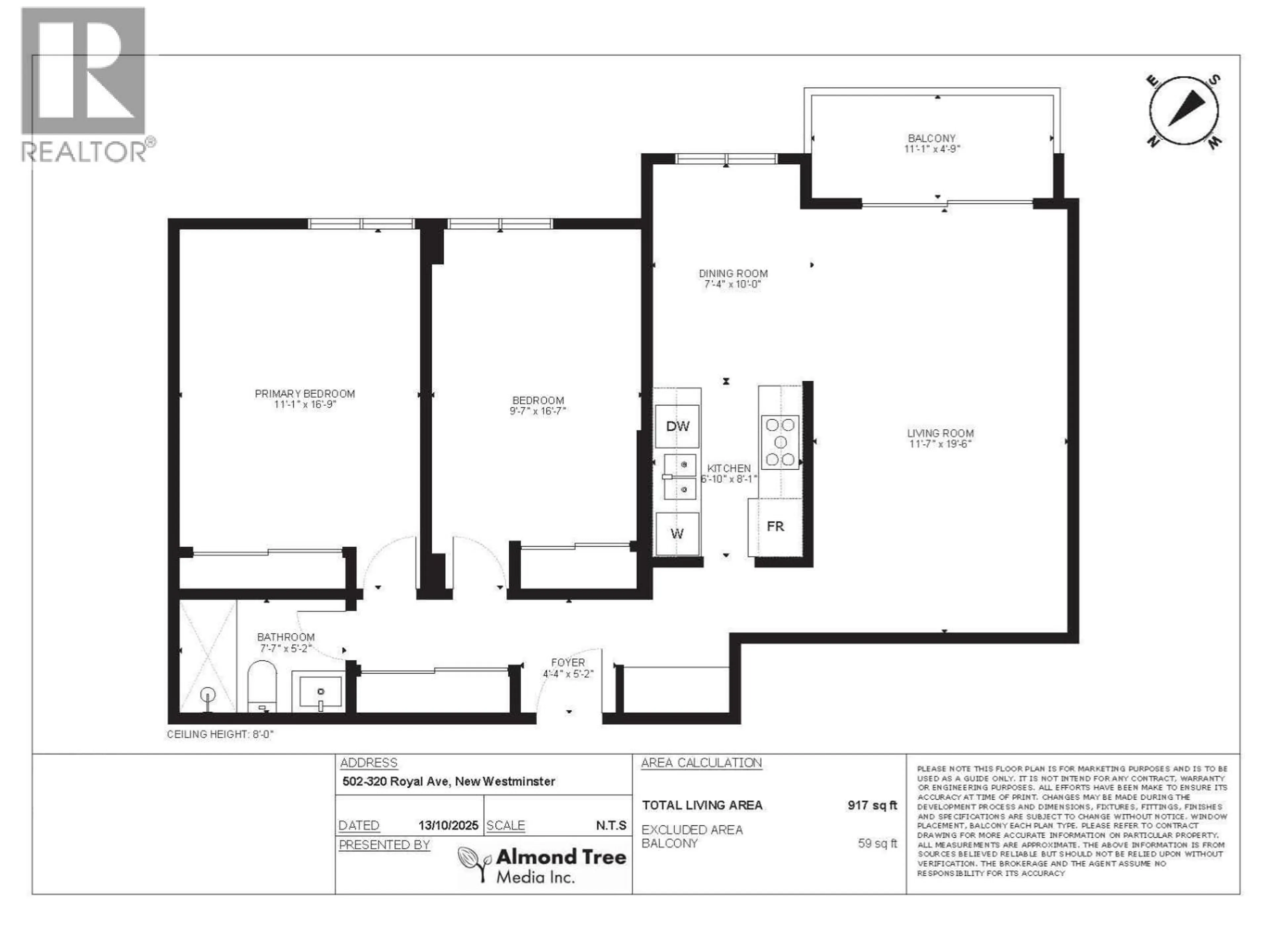Floor plan for 502 - 320 ROYAL AVENUE, New Westminster British Columbia V3L5C6