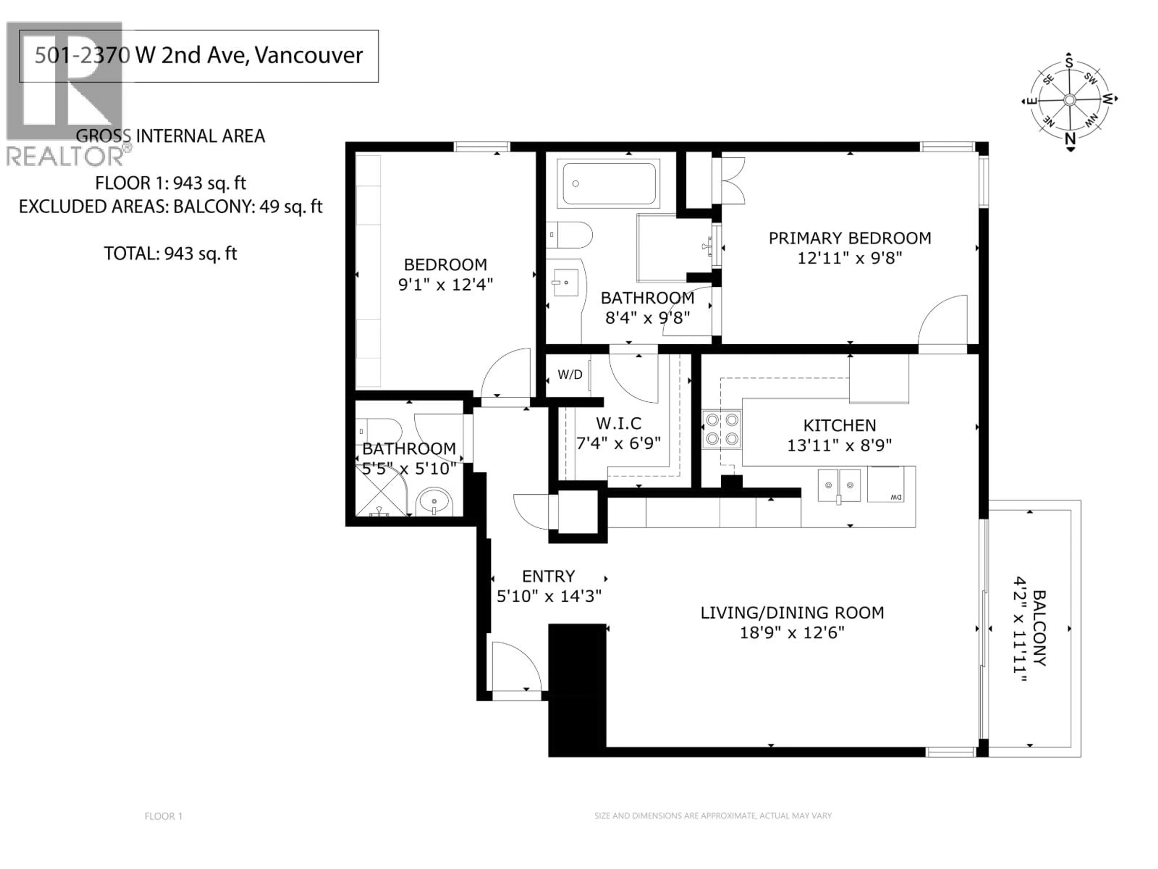 Floor plan for 501 - 2370 2ND AVENUE, Vancouver British Columbia V6K1J2