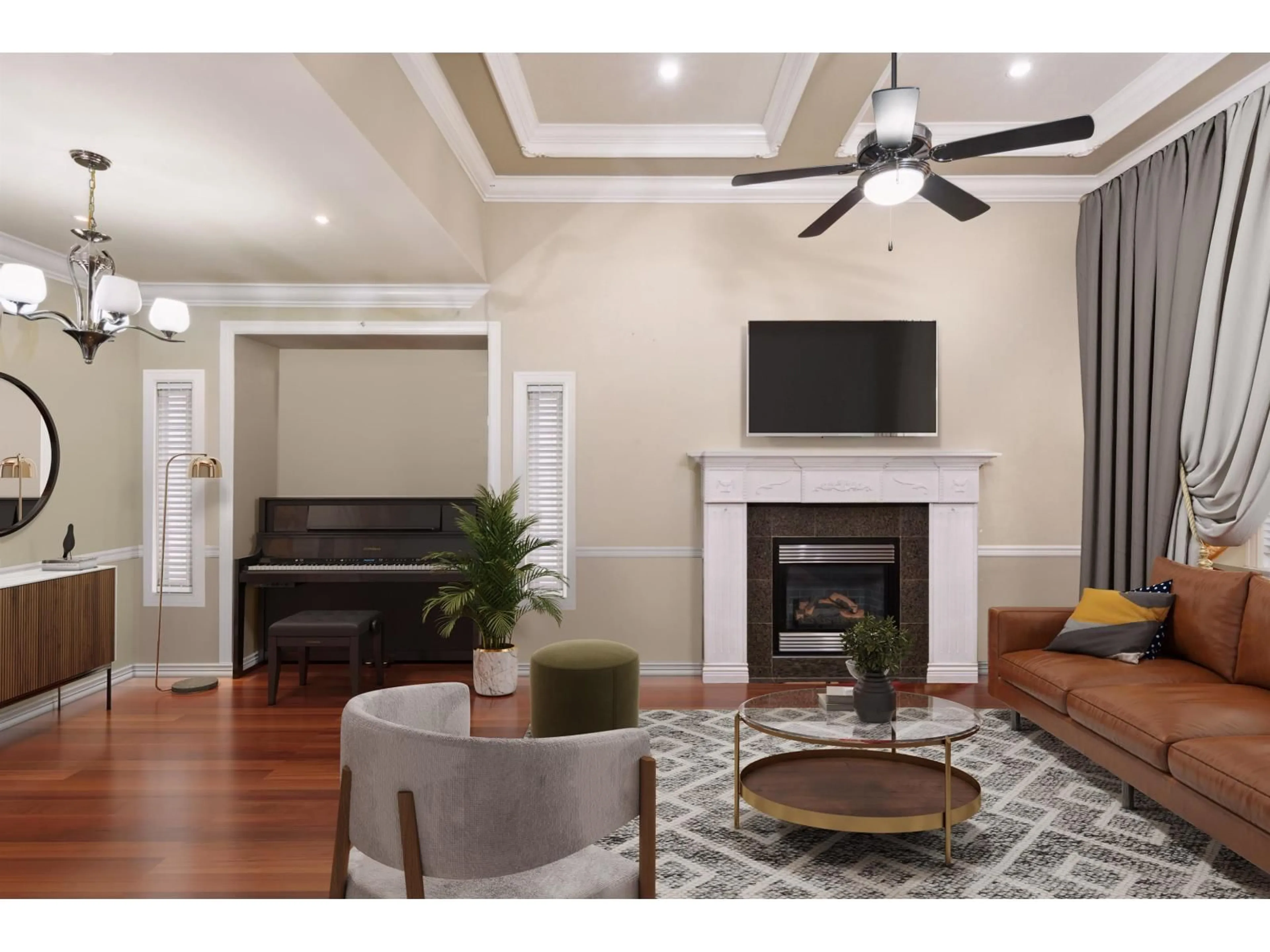 Living room with furniture, wood/laminate floor for 12141 96 AVENUE, Surrey British Columbia V3V1W5