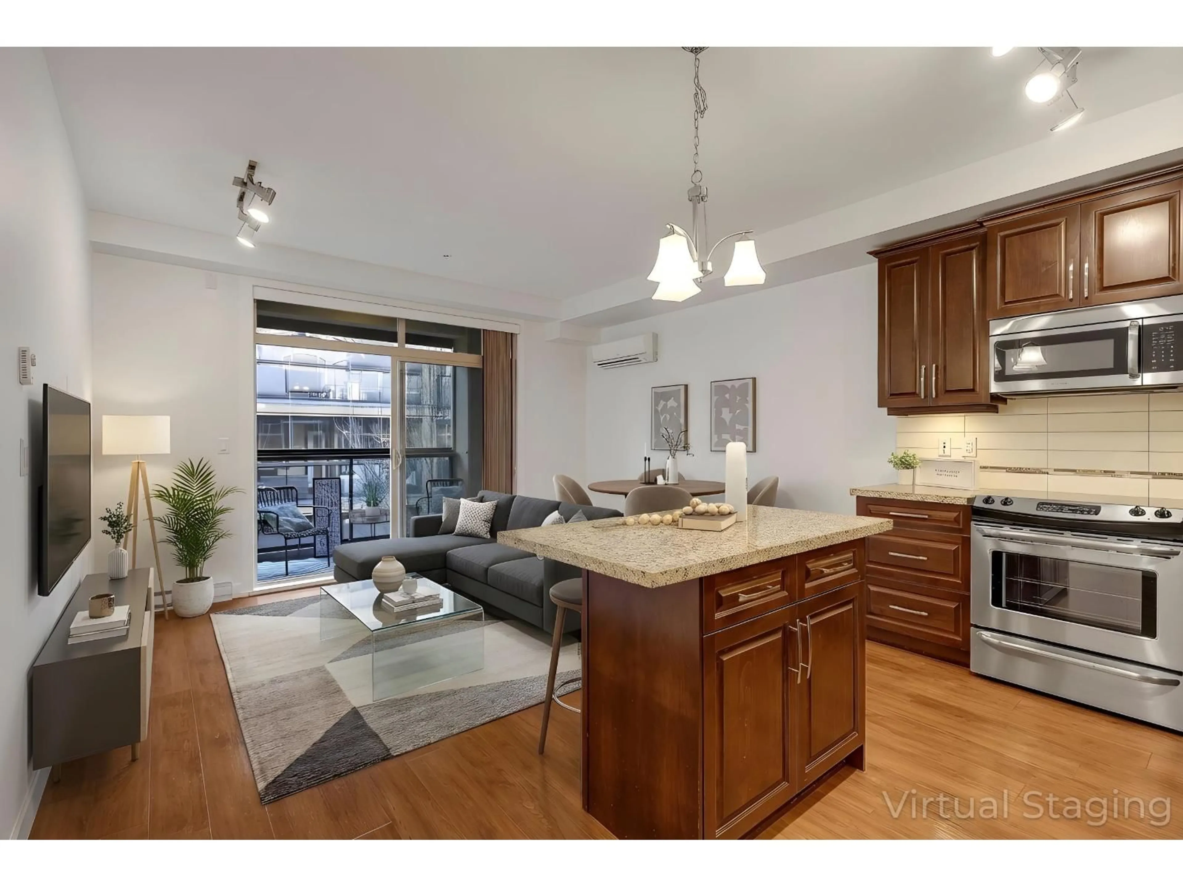 Open concept kitchen, wood/laminate floor for 430 - 8288 207A STREET, Langley British Columbia V2Y0L2