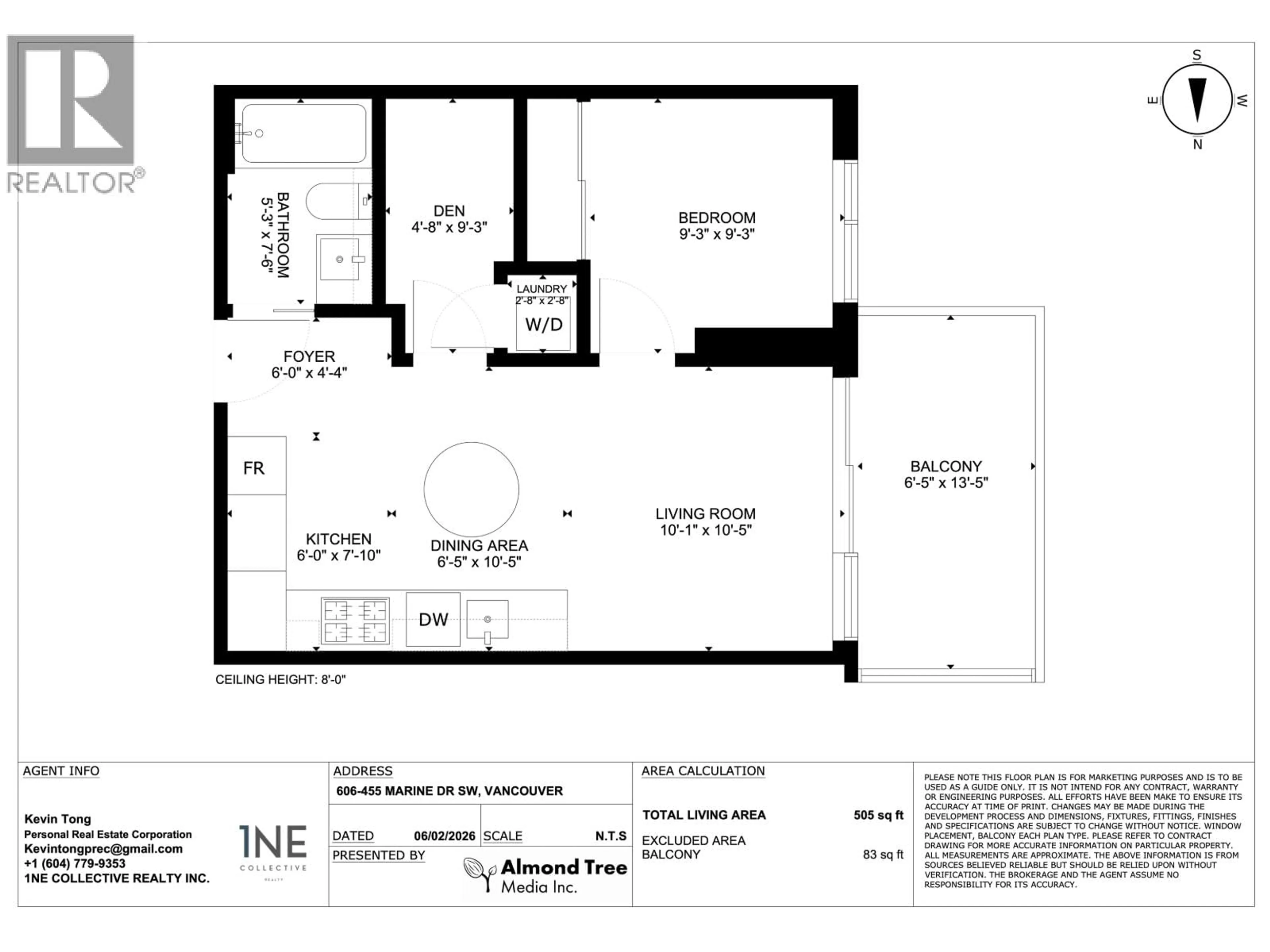 Floor plan for 606 - 455 MARINE DRIVE, Vancouver British Columbia V5X0H3