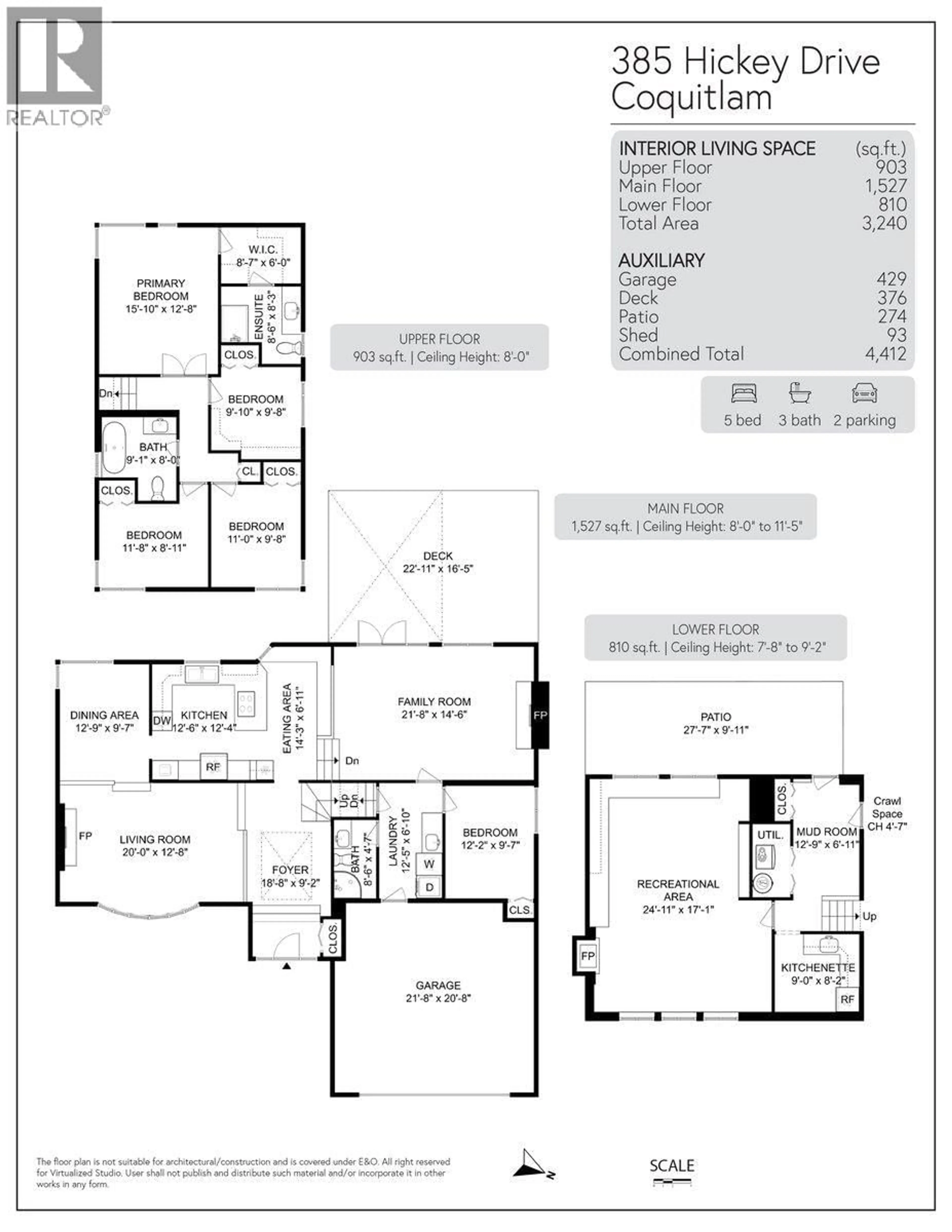 Floor plan for 385 HICKEY DRIVE, Coquitlam British Columbia V3K5Z4