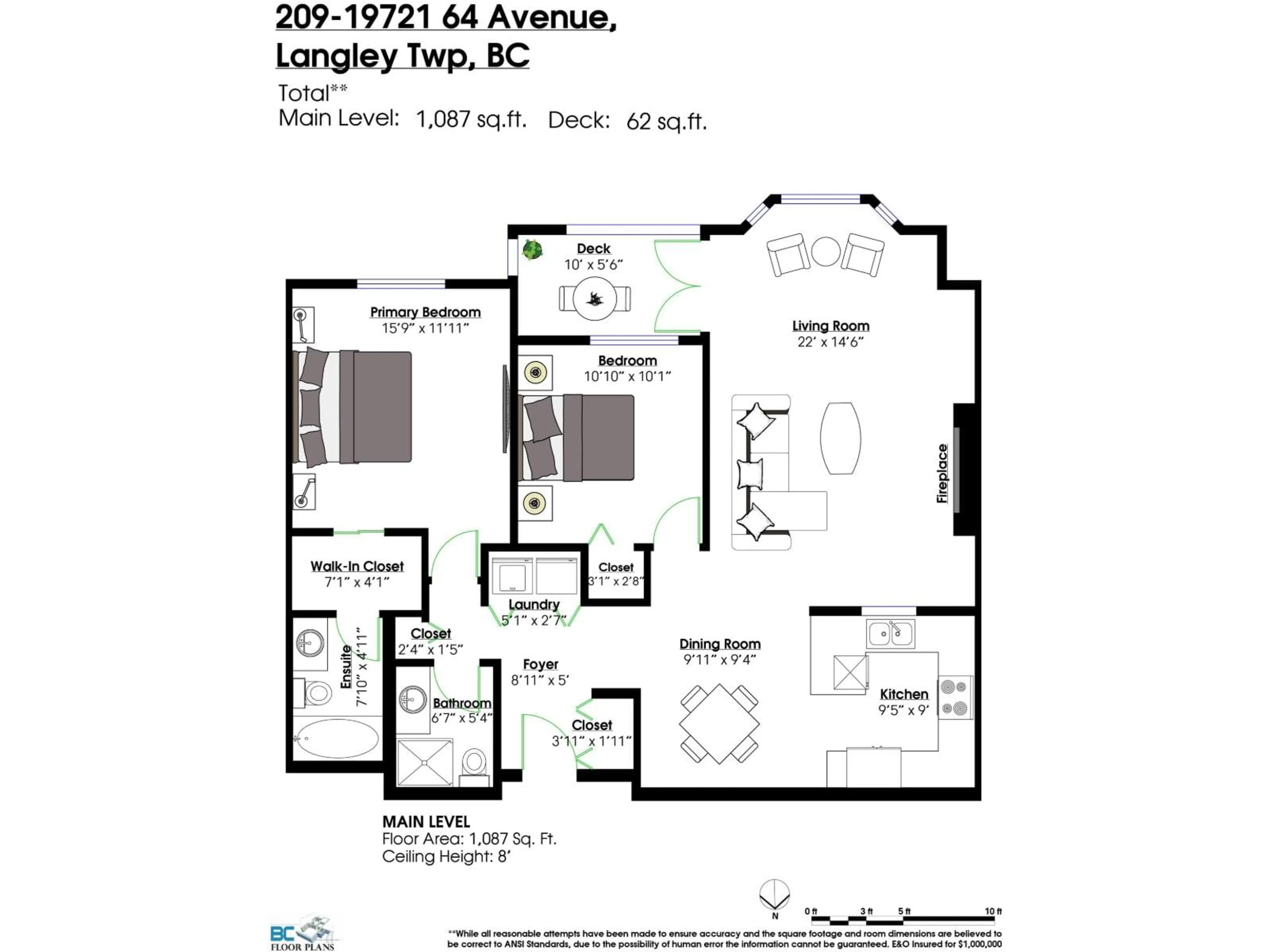 Floor plan for 209 - 19721 64 AVENUE, Langley British Columbia V2Y1L1
