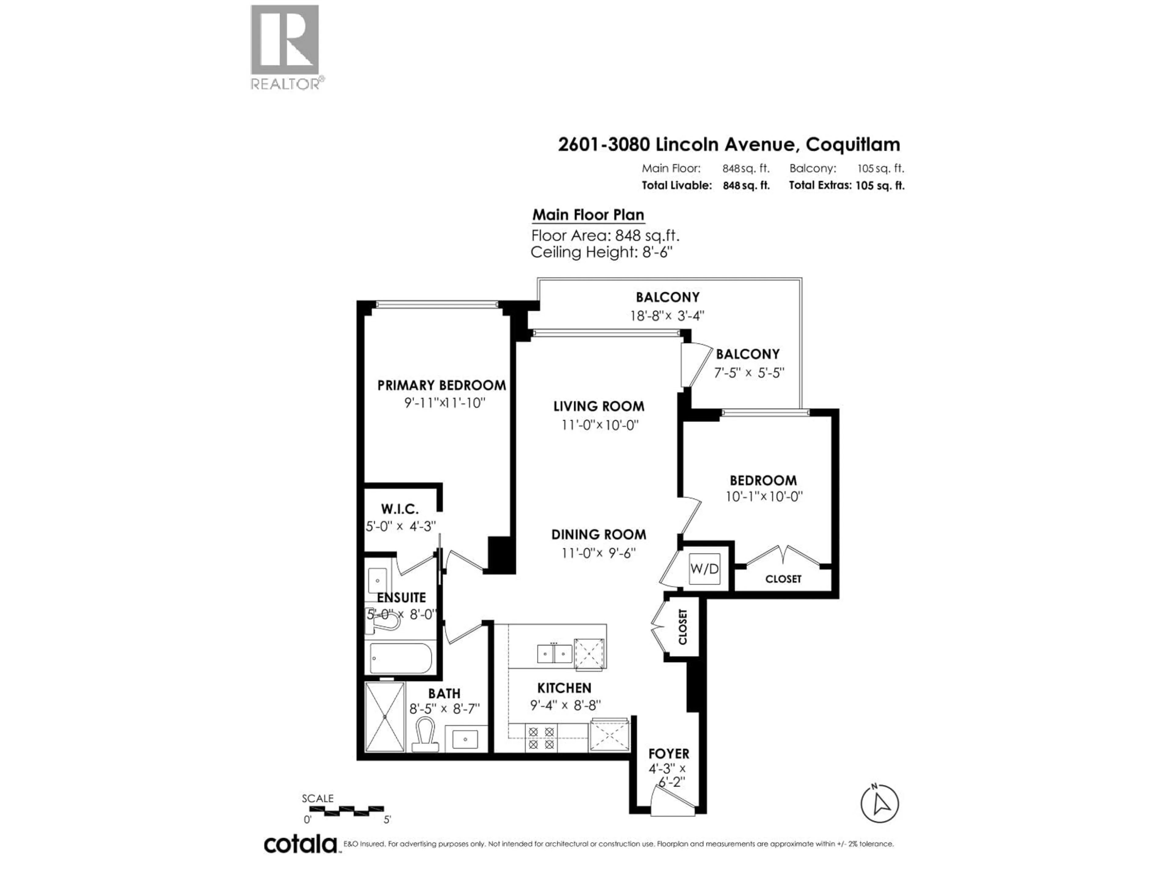 Floor plan for 2601 - 3080 LINCOLN AVENUE, Coquitlam British Columbia V3B7L9