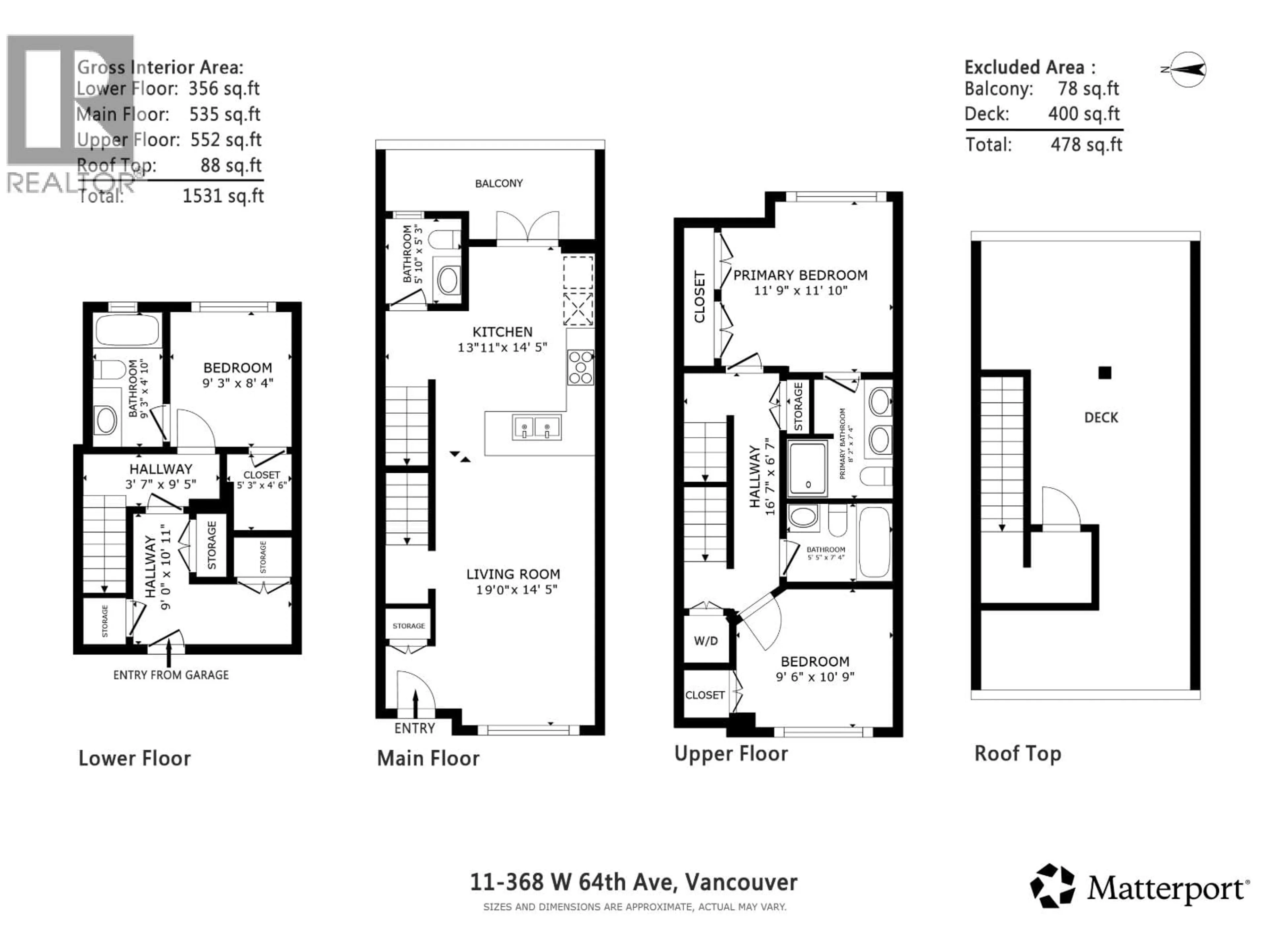 Floor plan for 11 - 368 64TH AVENUE, Vancouver British Columbia V5X2L9