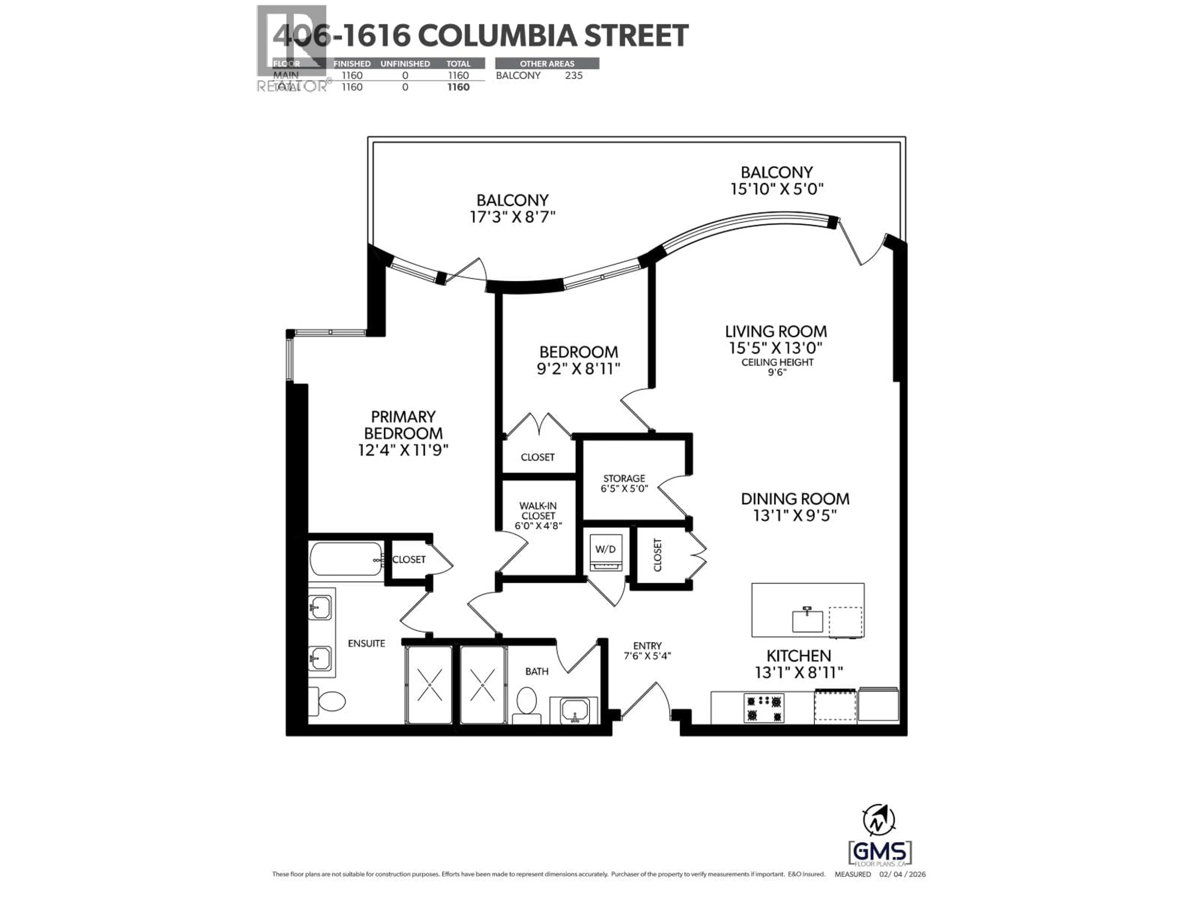 Floor plan for 406 - 1616 COLUMBIA STREET, Vancouver British Columbia V5Y0B7