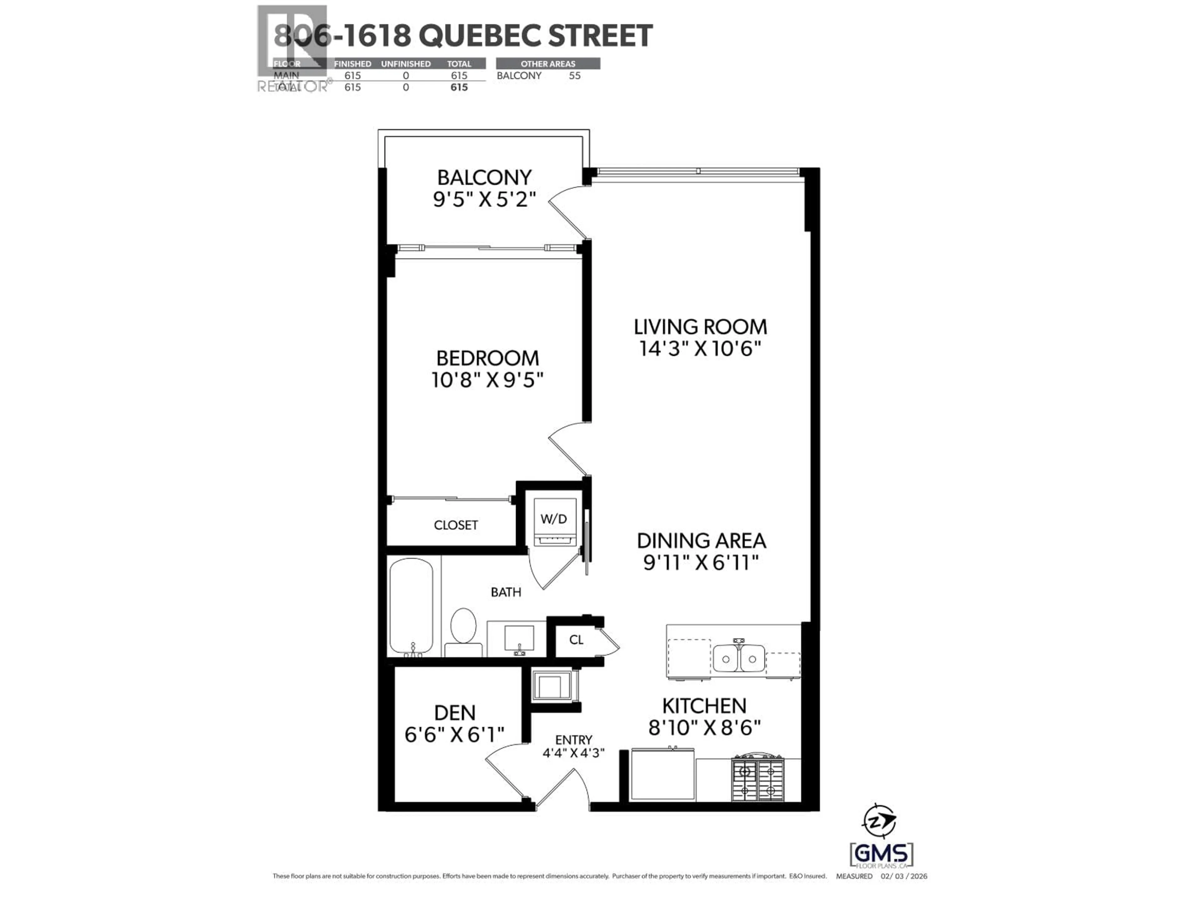 Floor plan for 806 - 1618 QUEBEC STREET, Vancouver British Columbia V6A0C5