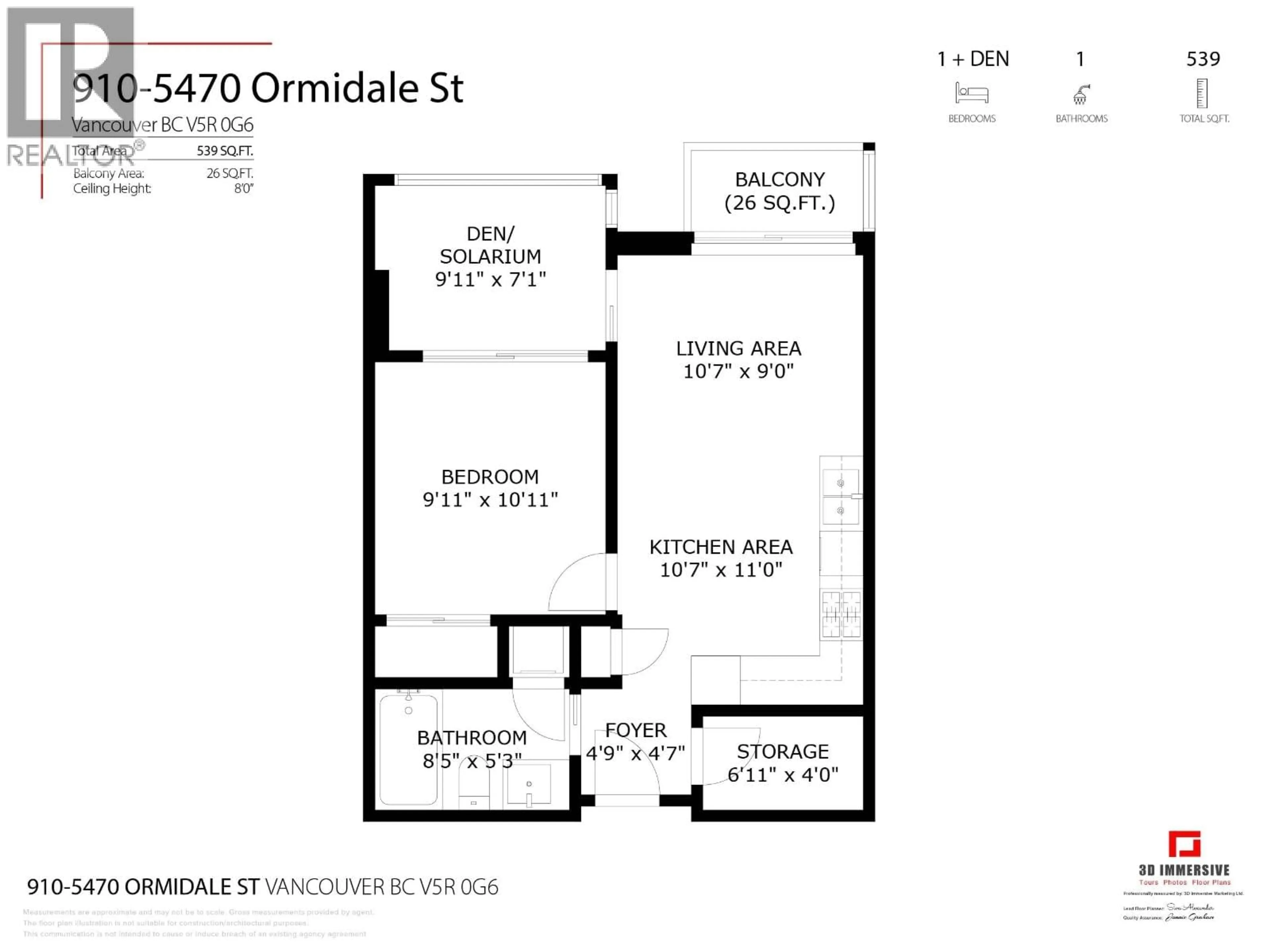 Floor plan for 910 - 5470 ORMIDALE STREET, Vancouver British Columbia V5R0G6
