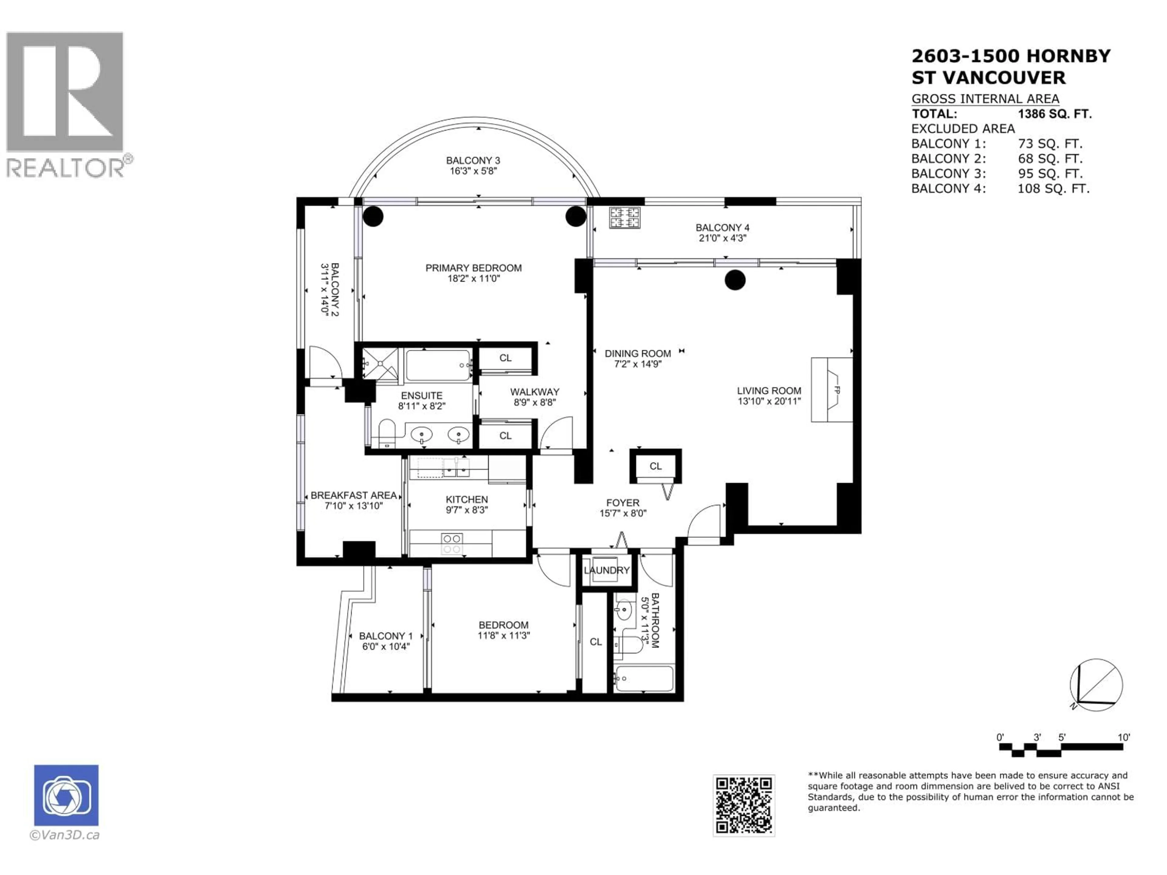 Floor plan for 2603 - 1500 HORNBY STREET, Vancouver British Columbia V6Z2R1