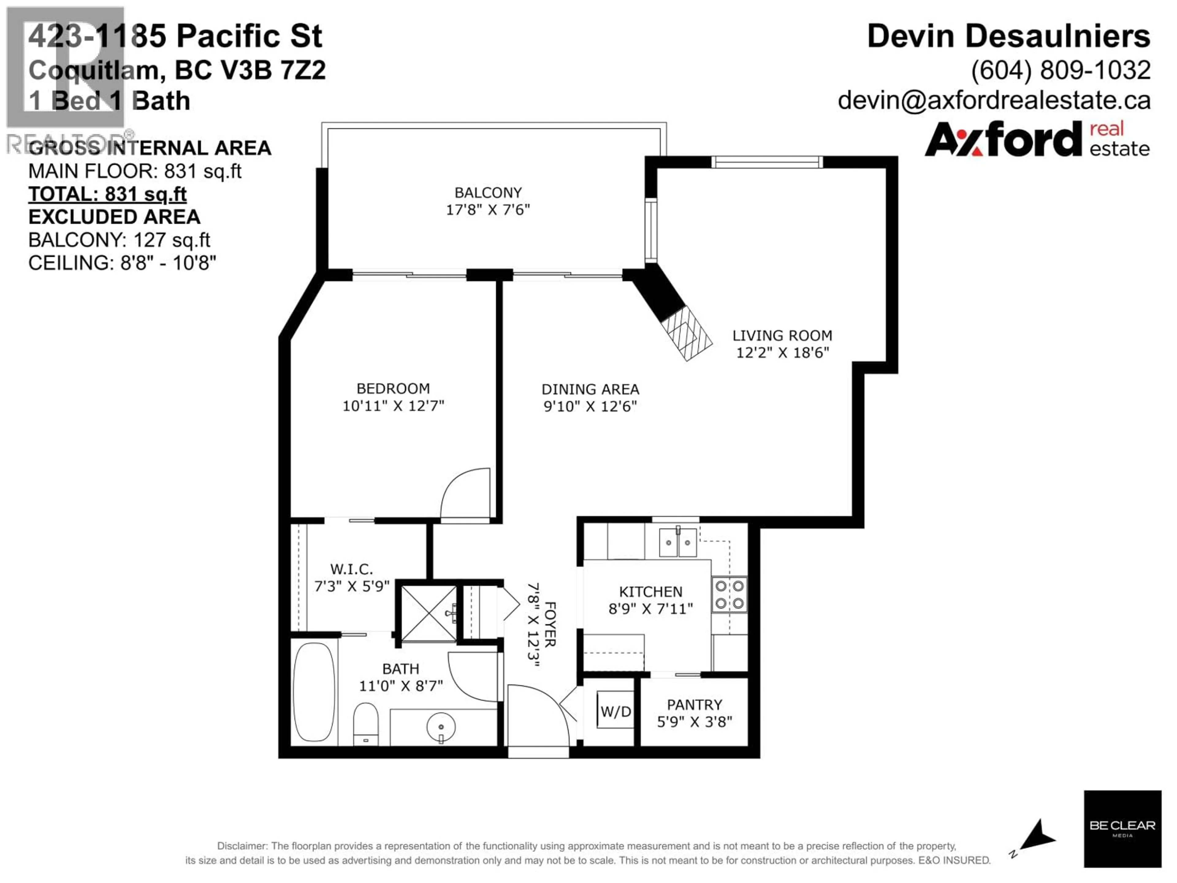 Floor plan for 423 - 1185 PACIFIC STREET, Coquitlam British Columbia V3B7Z2