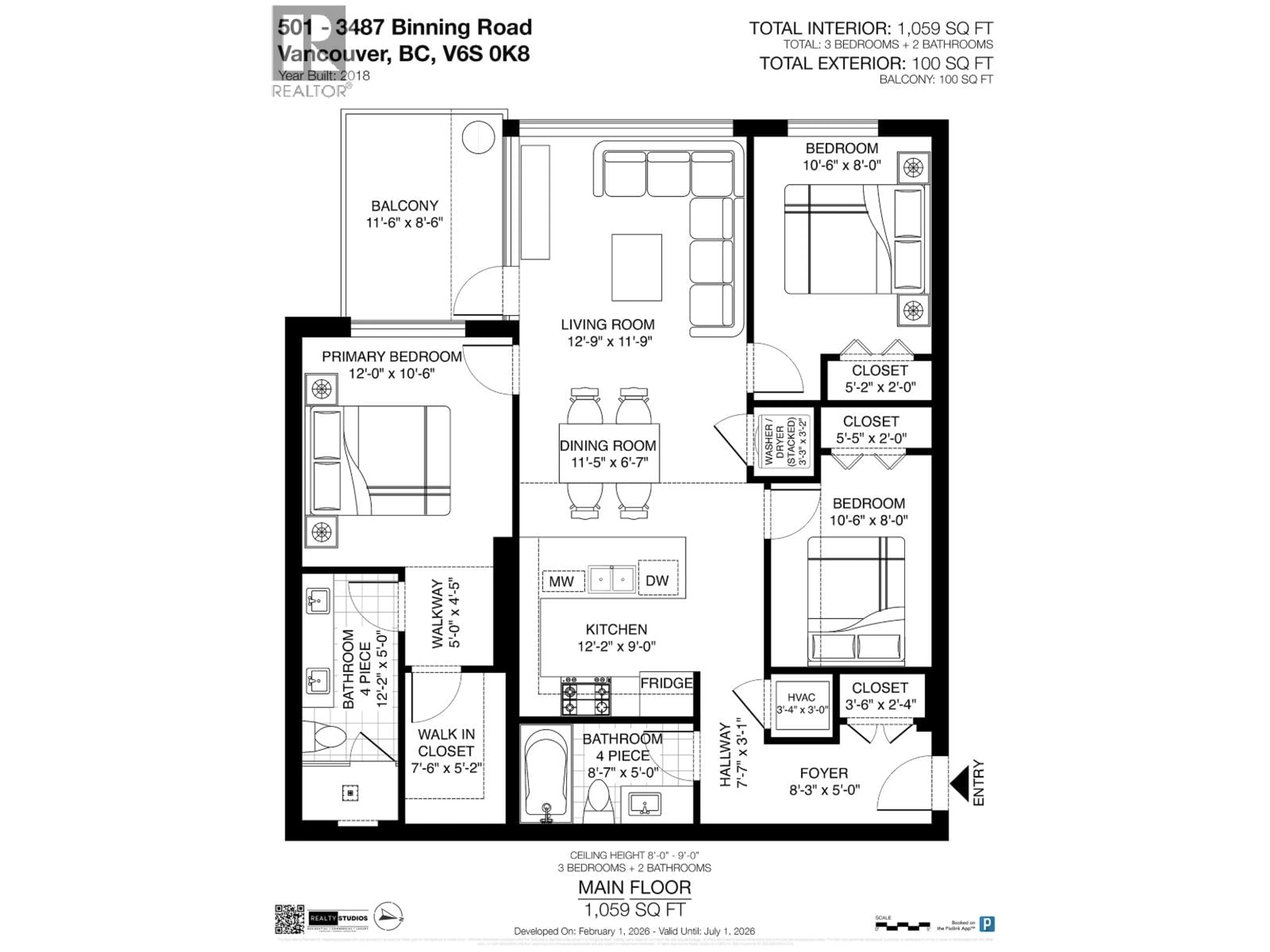 Floor plan for 501 - 3487 BINNING ROAD, Vancouver British Columbia V6S0K8
