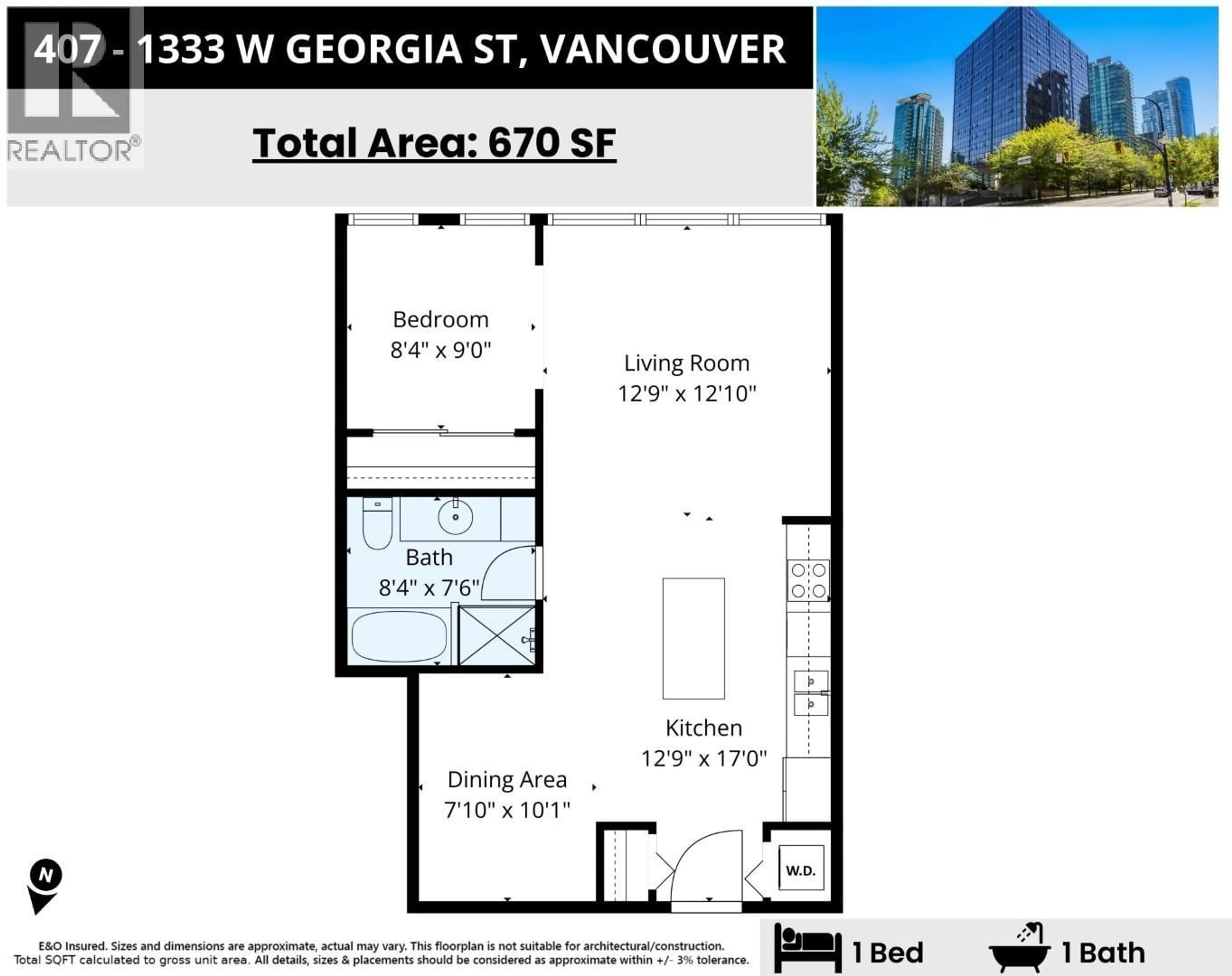 Floor plan for 407 - 1333 GEORGIA STREET, Vancouver British Columbia V6E4V3