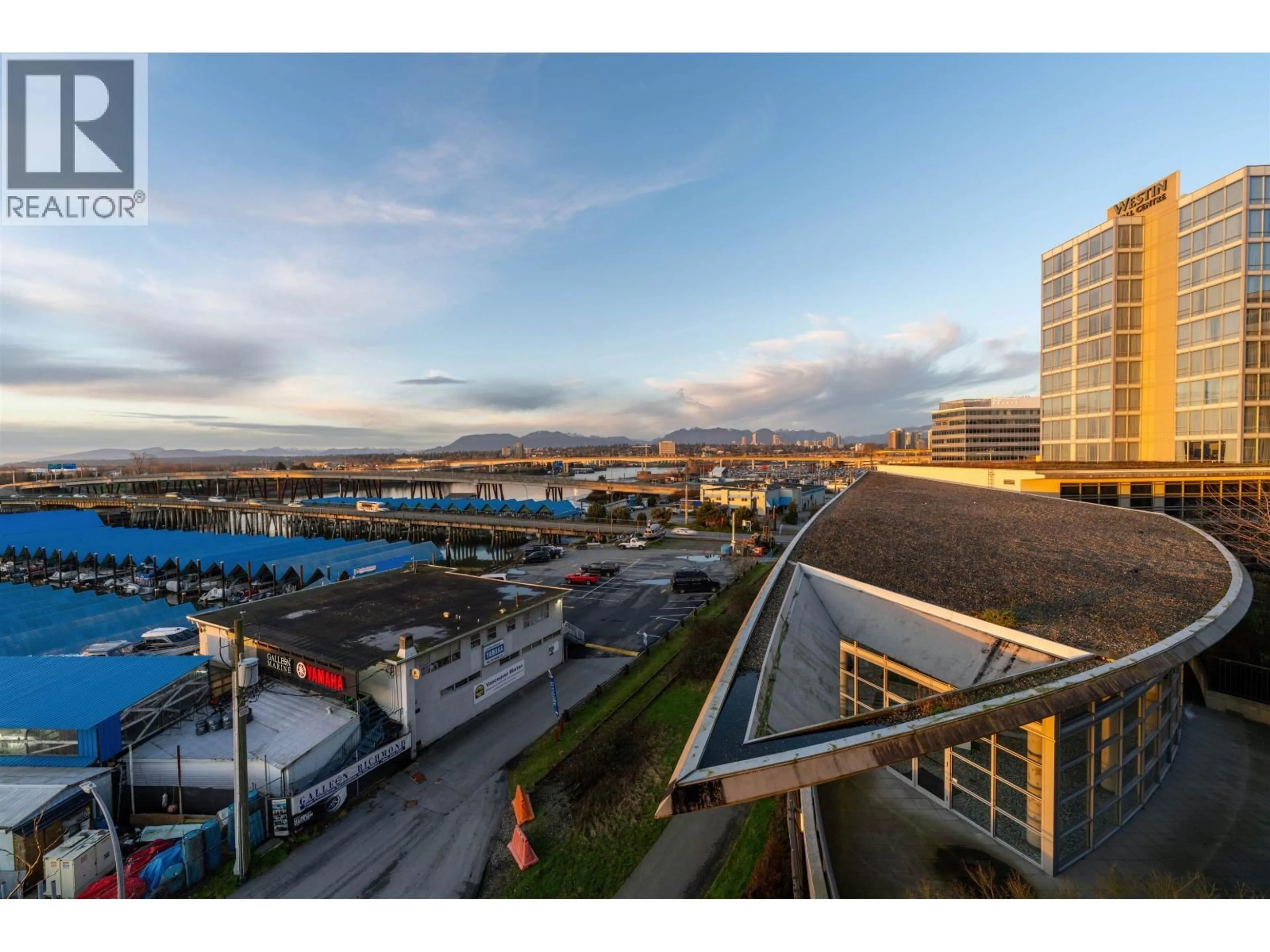 A pic from outside/outdoor area/front of a property/back of a property/a pic from drone, city buildings view from balcony for 808 - 3333 CORVETTE WAY, Richmond British Columbia V6X0E3