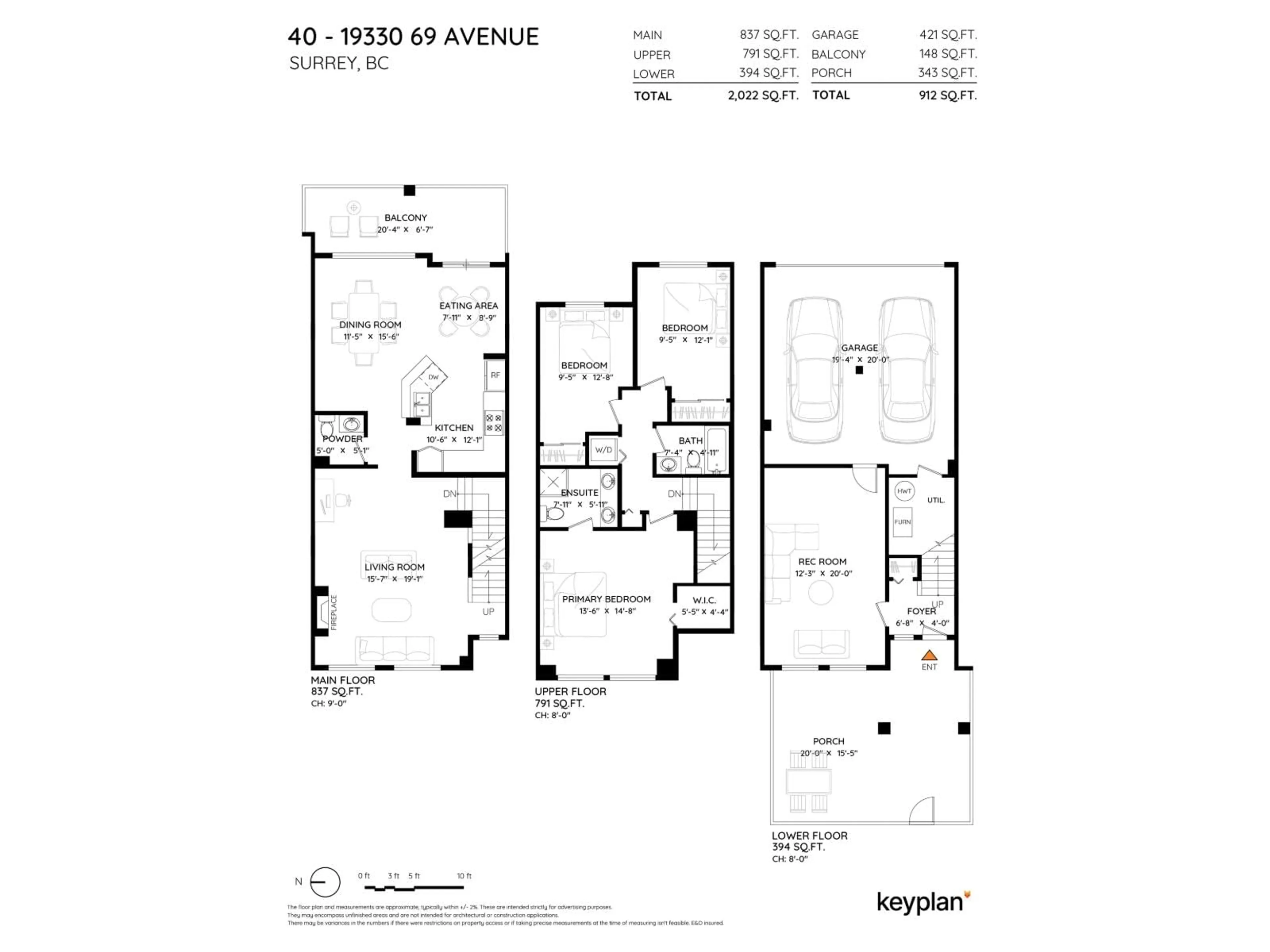 Floor plan for 40 - 19330 69 AVENUE, Surrey British Columbia V4N0Z2