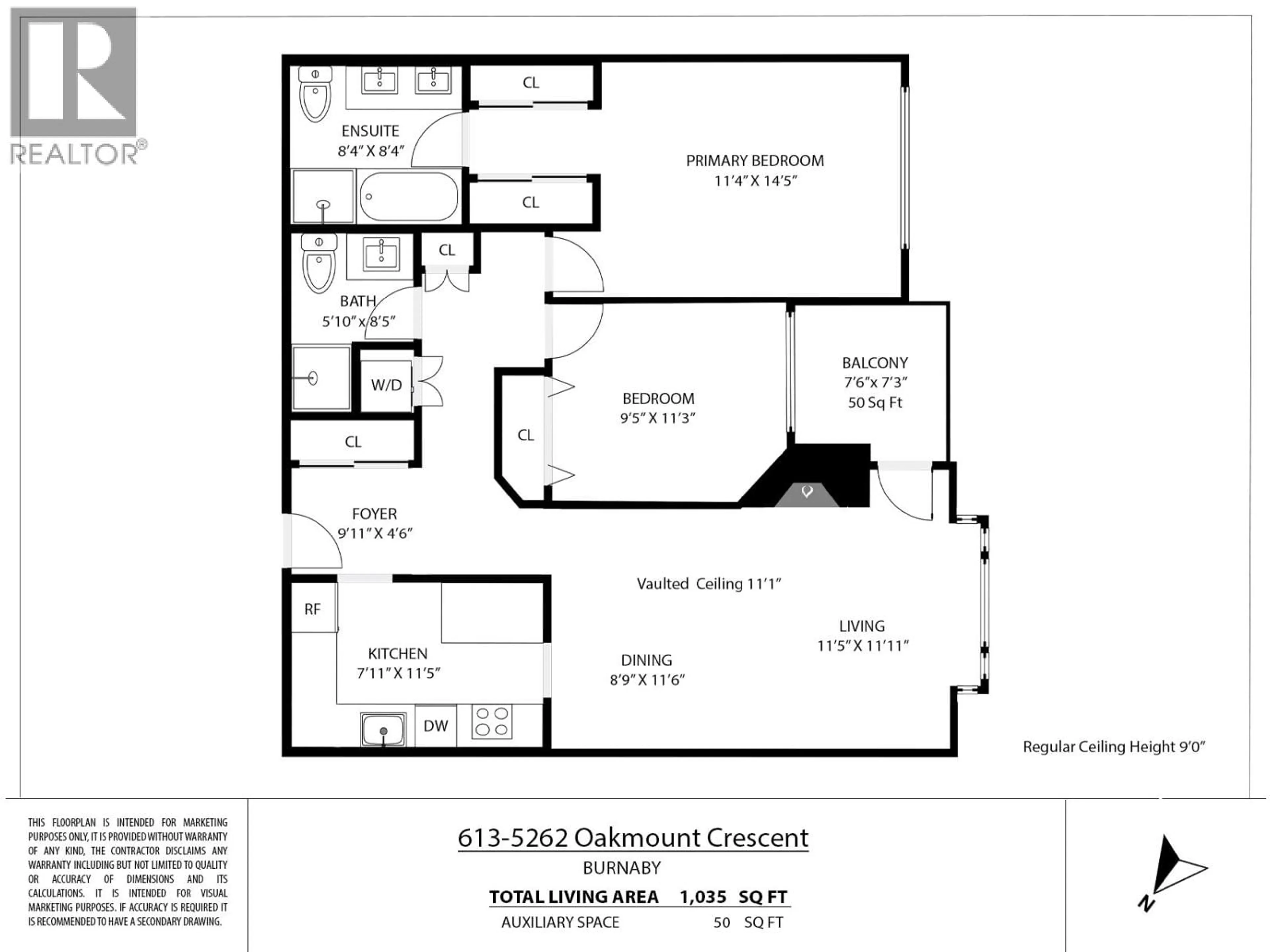Floor plan for 613 - 5262 OAKMOUNT CRESCENT, Burnaby British Columbia V5H4R7