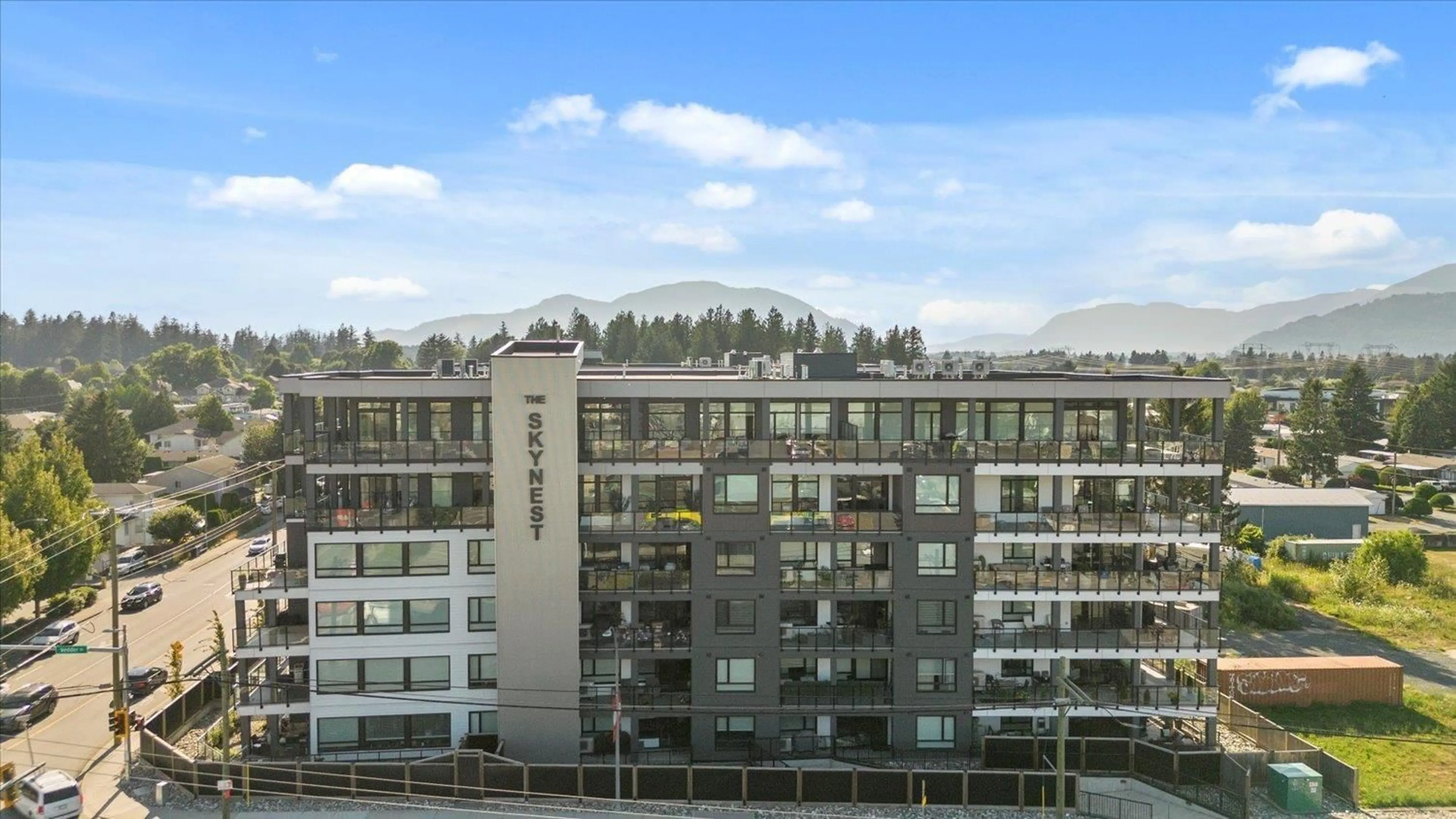 Balcony in the apartment, city buildings view from balcony for 408 - 45757 WATSON ROAD, Chilliwack British Columbia V2R2H1