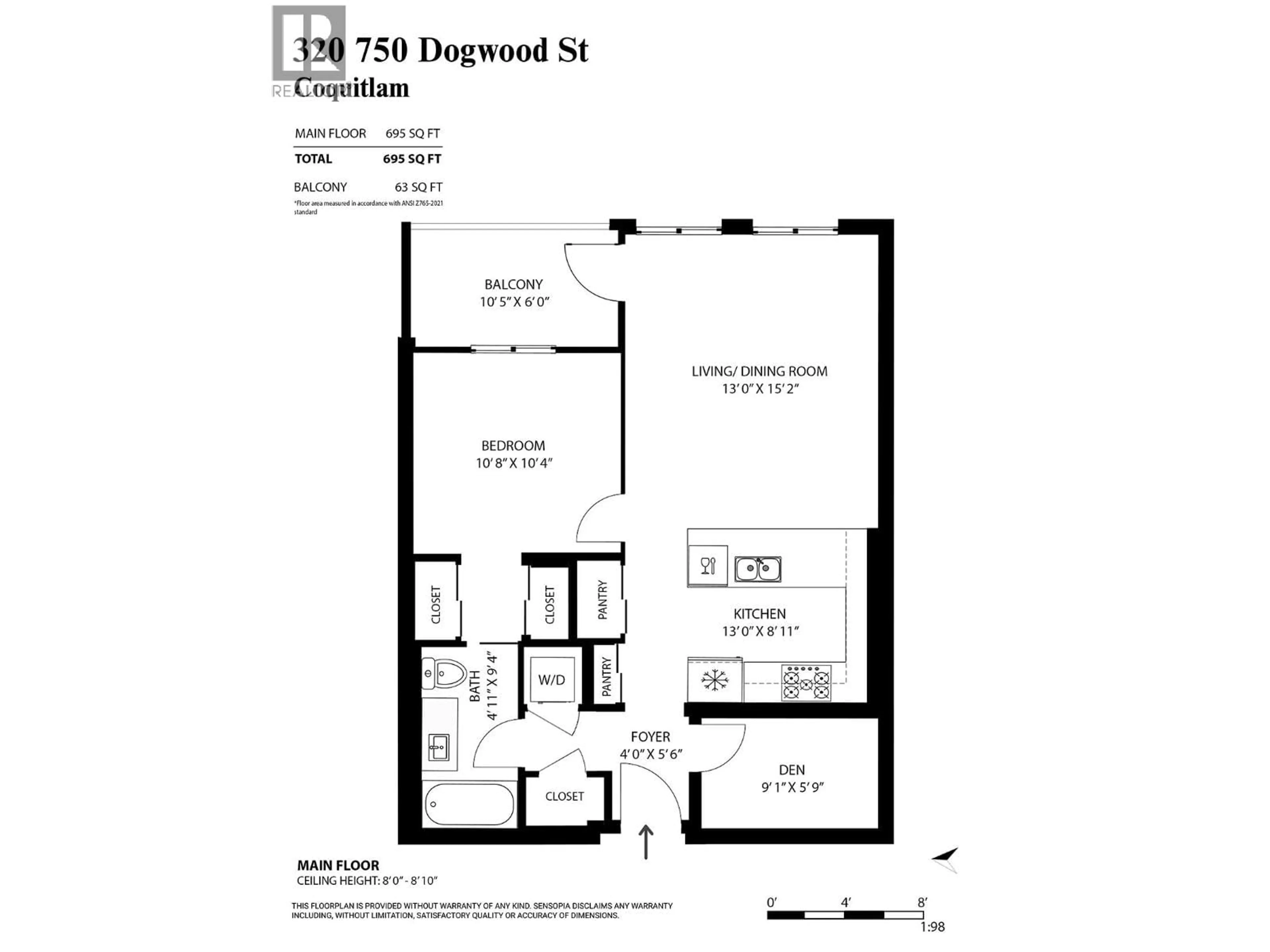 Floor plan for 320 - 750 DOGWOOD STREET, Coquitlam British Columbia V3J0K6