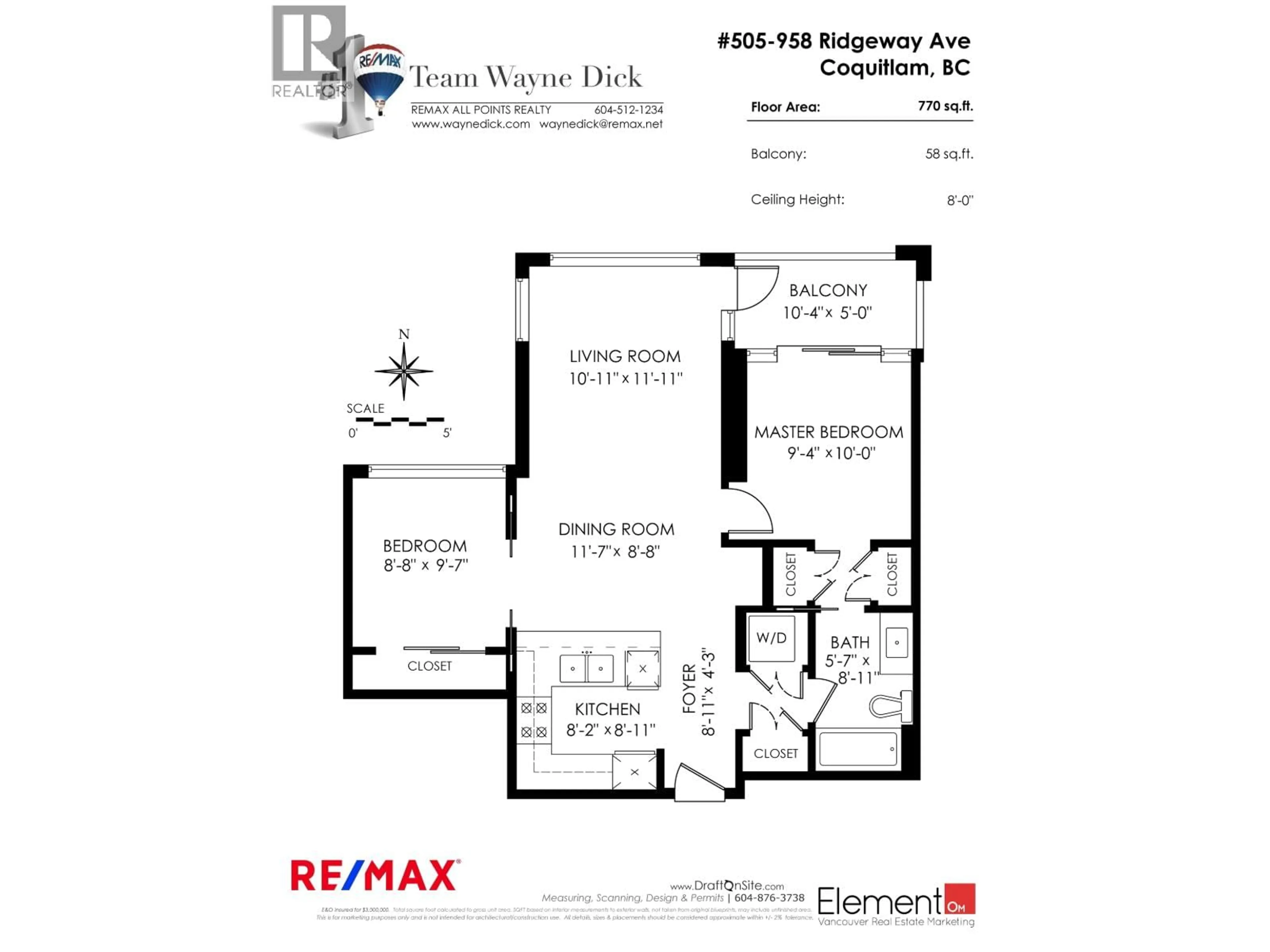 Floor plan for 505 - 958 RIDGEWAY AVENUE, Coquitlam British Columbia V3K0C5