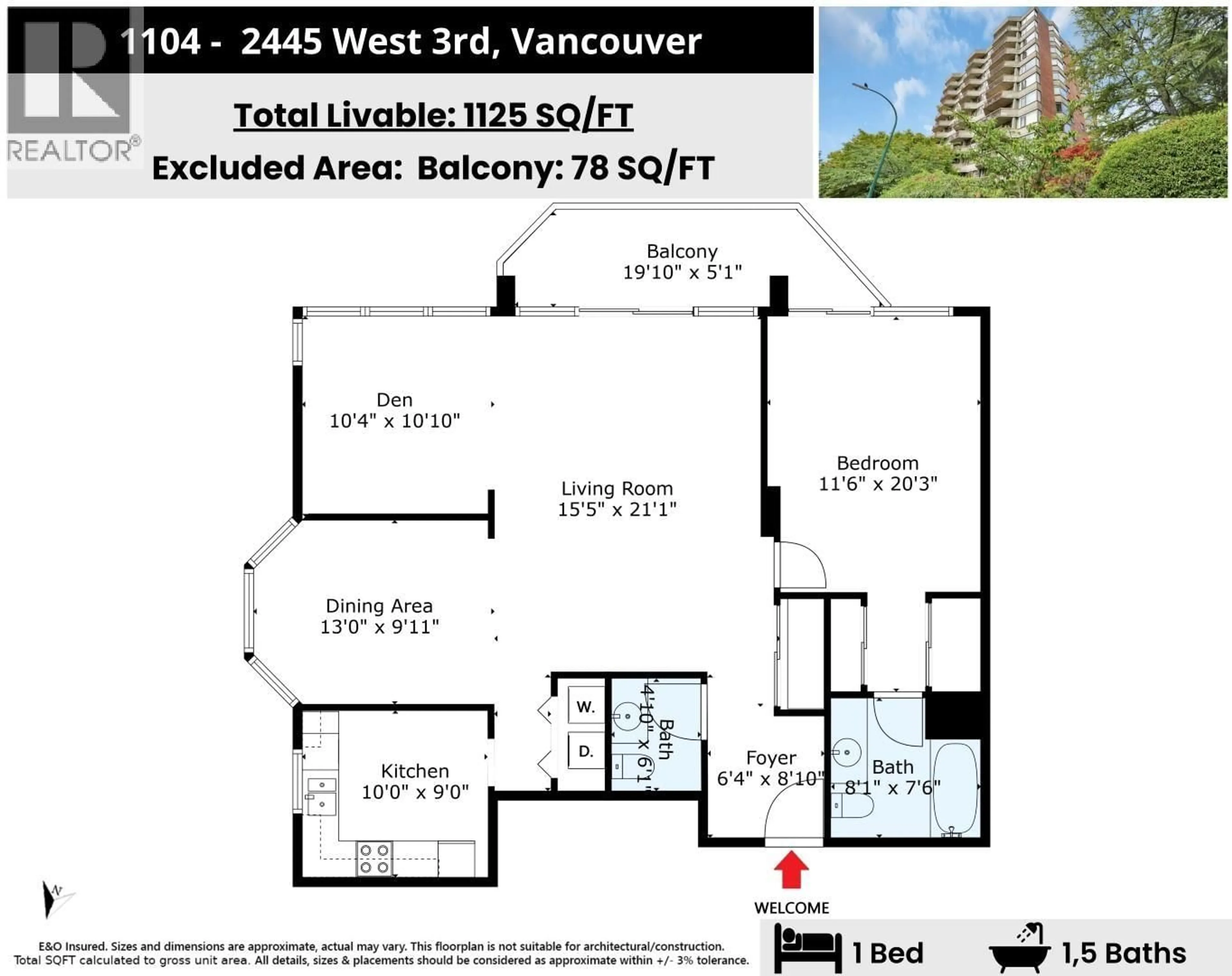Floor plan for 1104 - 2445 3RD AVENUE, Vancouver British Columbia V6K2K6