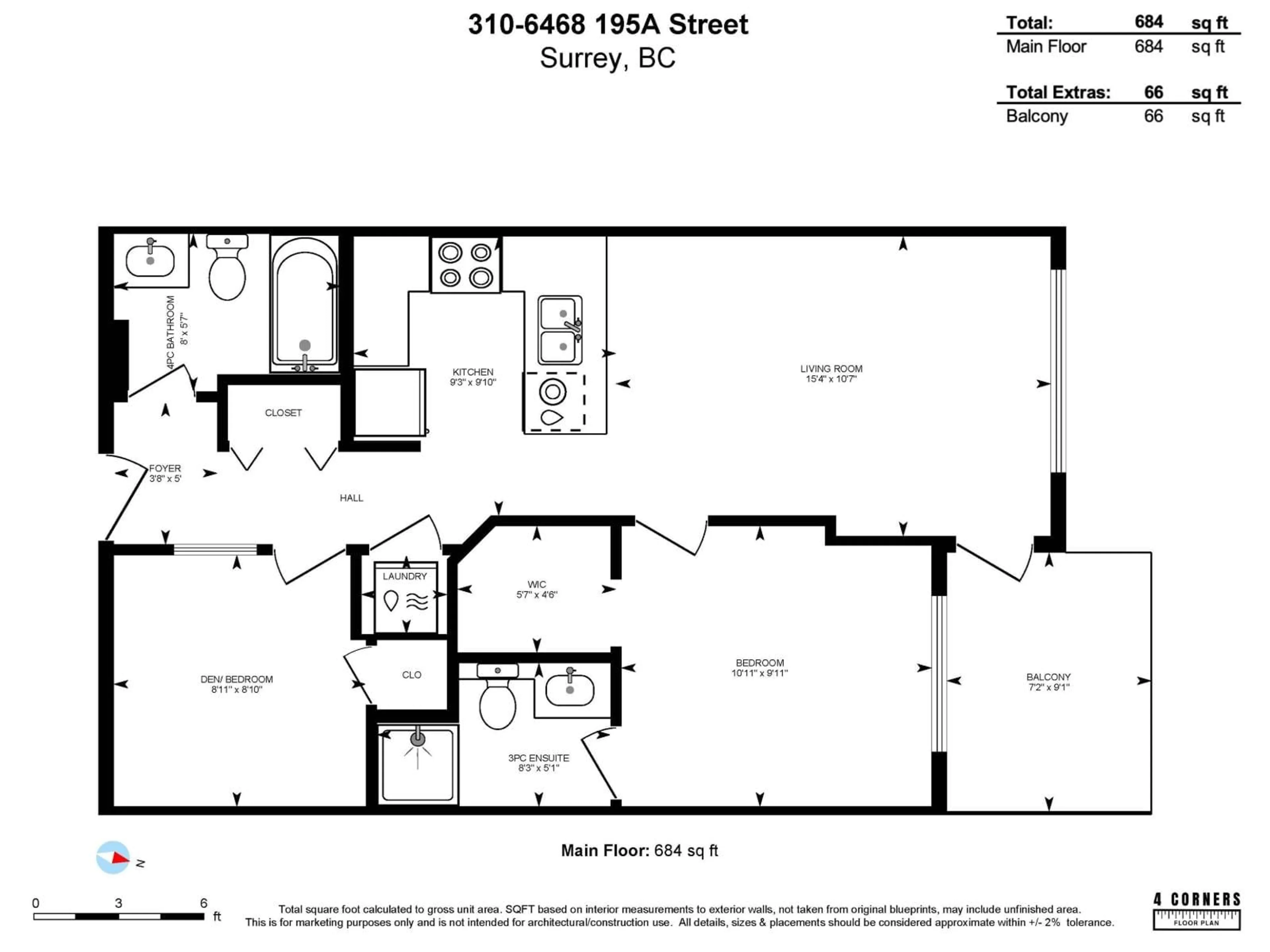 Floor plan for 310 - 6468 195A STREET, Surrey British Columbia V4N6R6