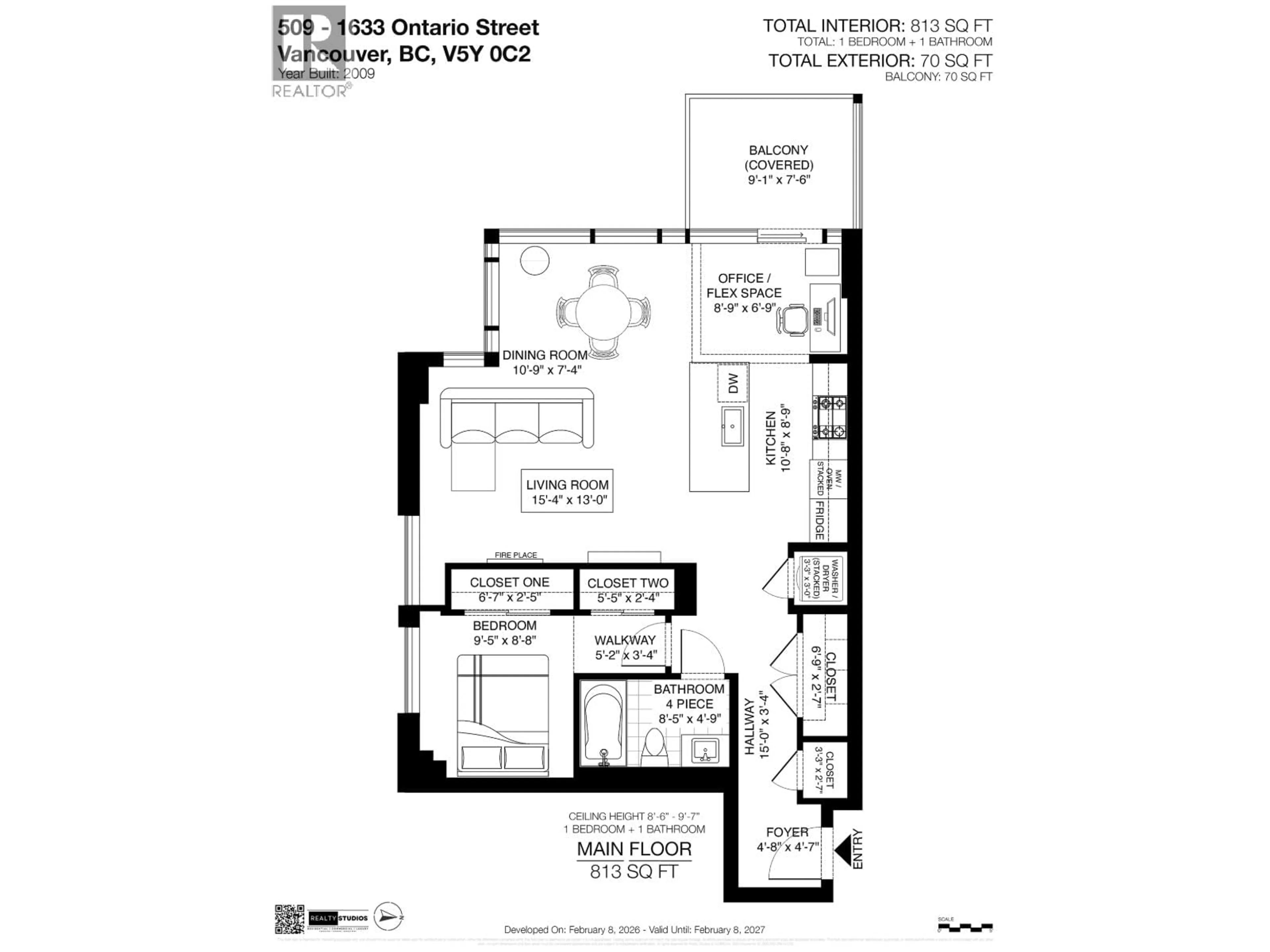Floor plan for 509 - 1633 ONTARIO STREET, Vancouver British Columbia V5Y0C2