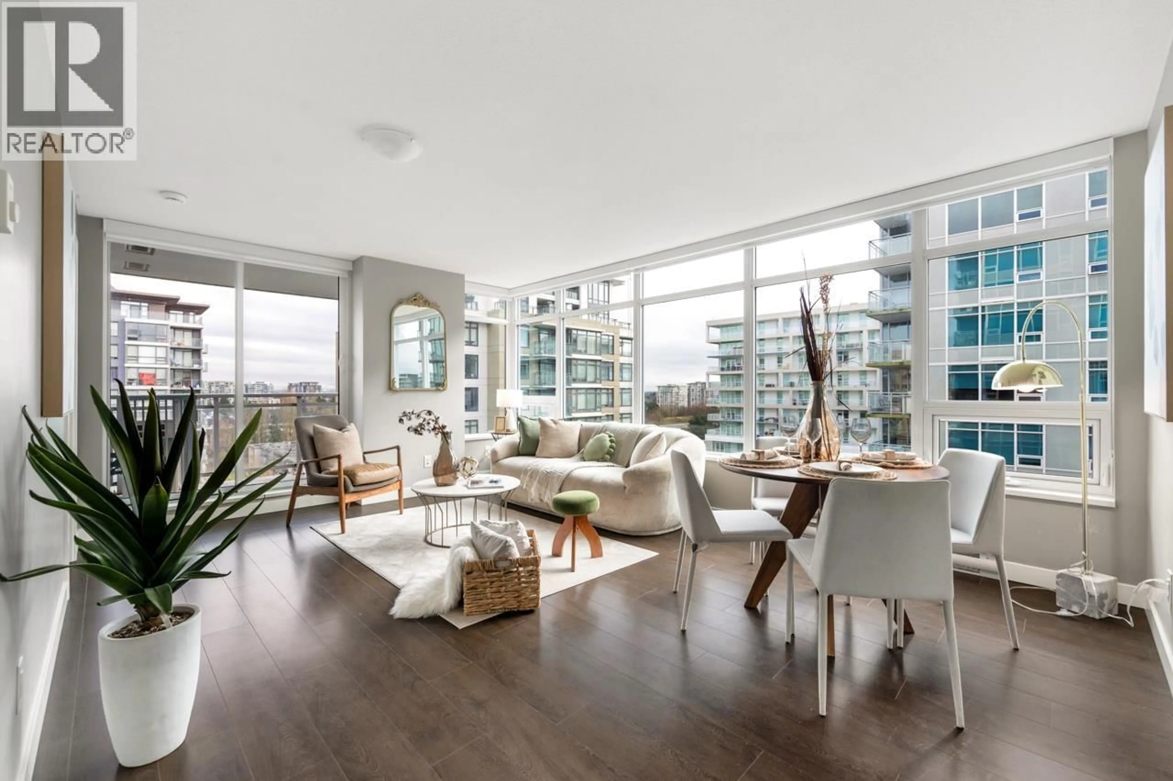 Living room with furniture, wood/laminate floor for 1210 - 6188 NO. 3 ROAD, Richmond British Columbia V6Y0J3