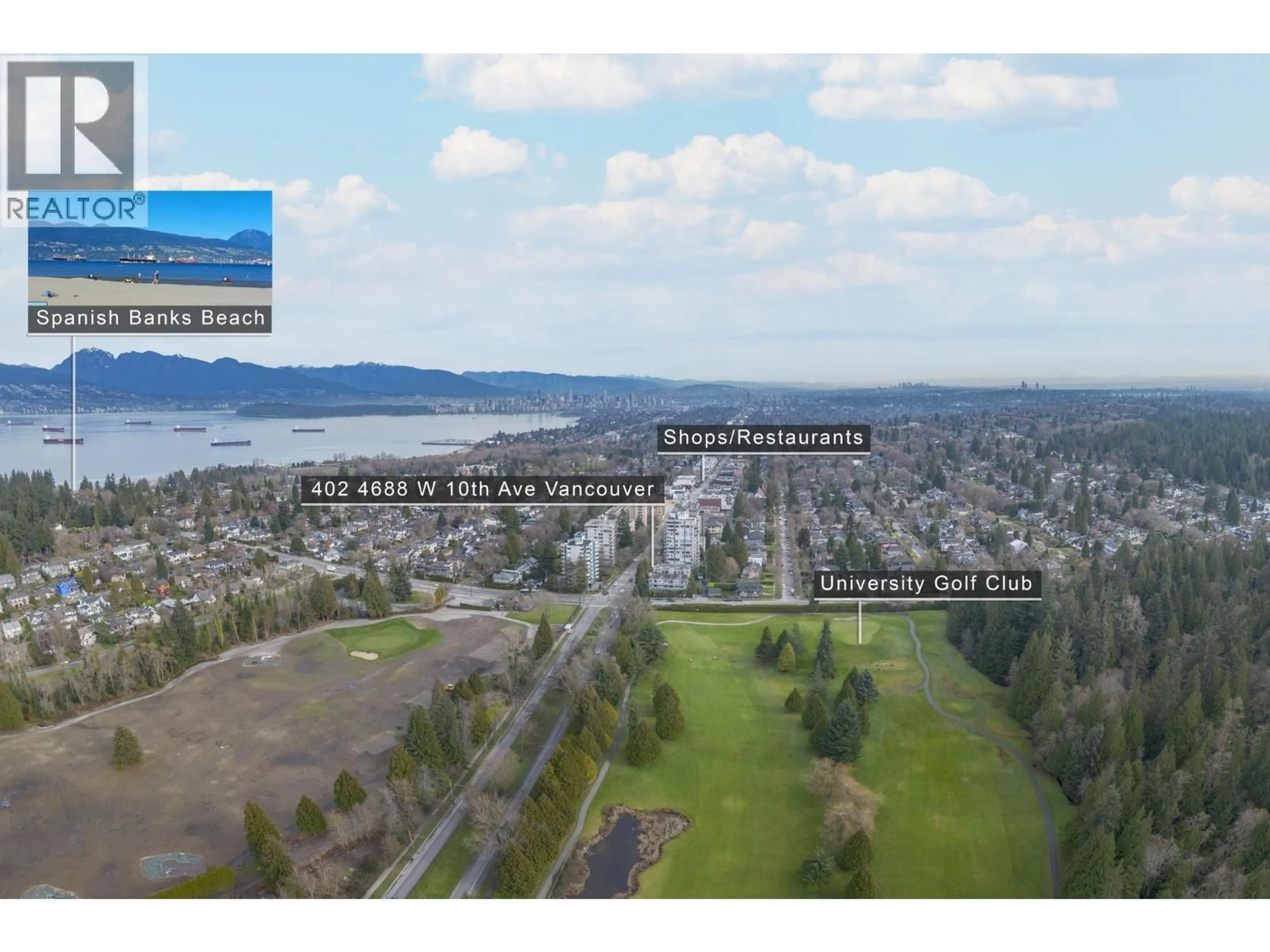 A pic from outside/outdoor area/front of a property/back of a property/a pic from drone, water/lake/river/ocean view for 402 - 4688 10TH AVENUE, Vancouver British Columbia V6R2J5