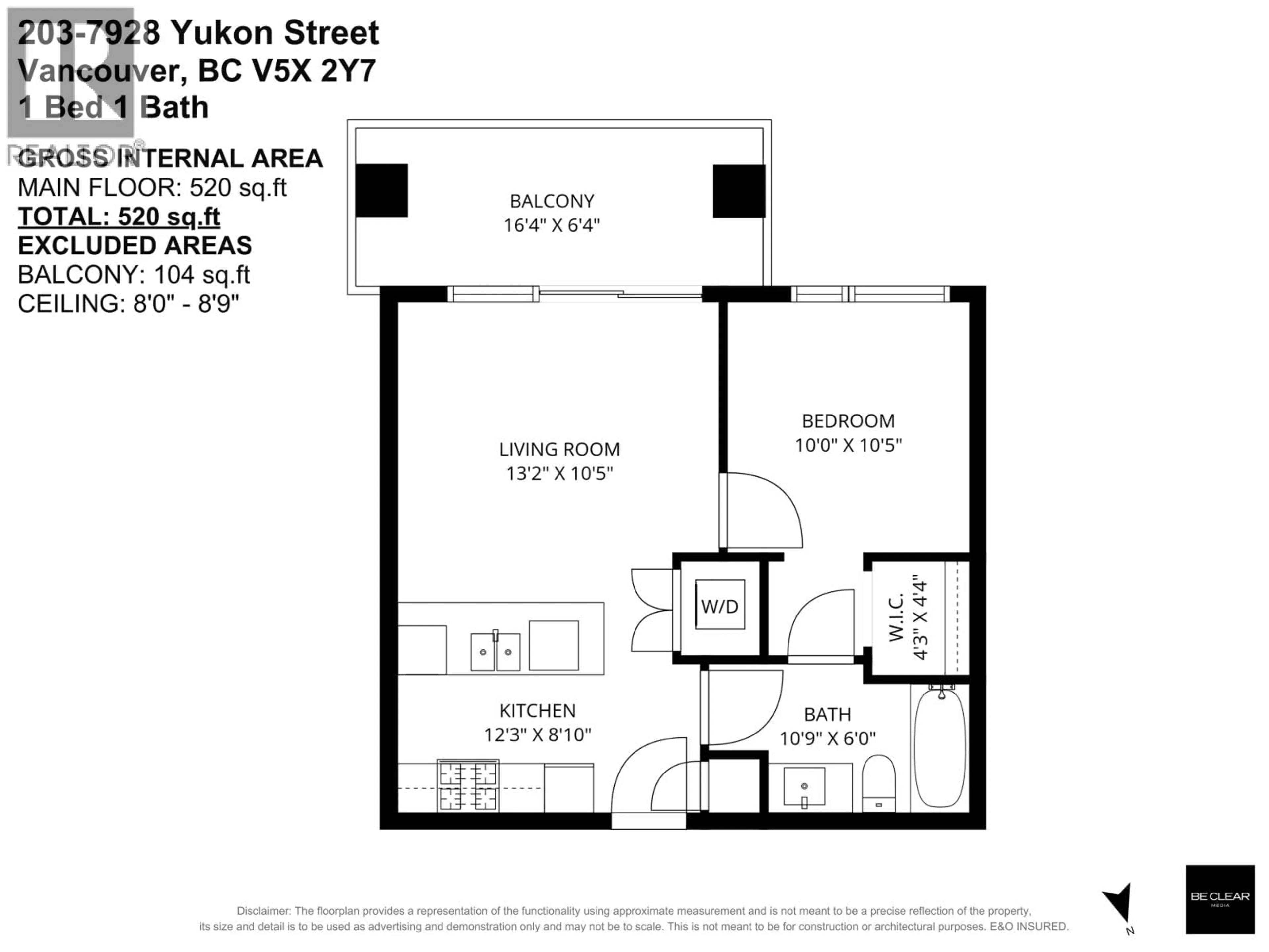 Floor plan for 203 - 7928 YUKON STREET, Vancouver British Columbia V5X2Y7