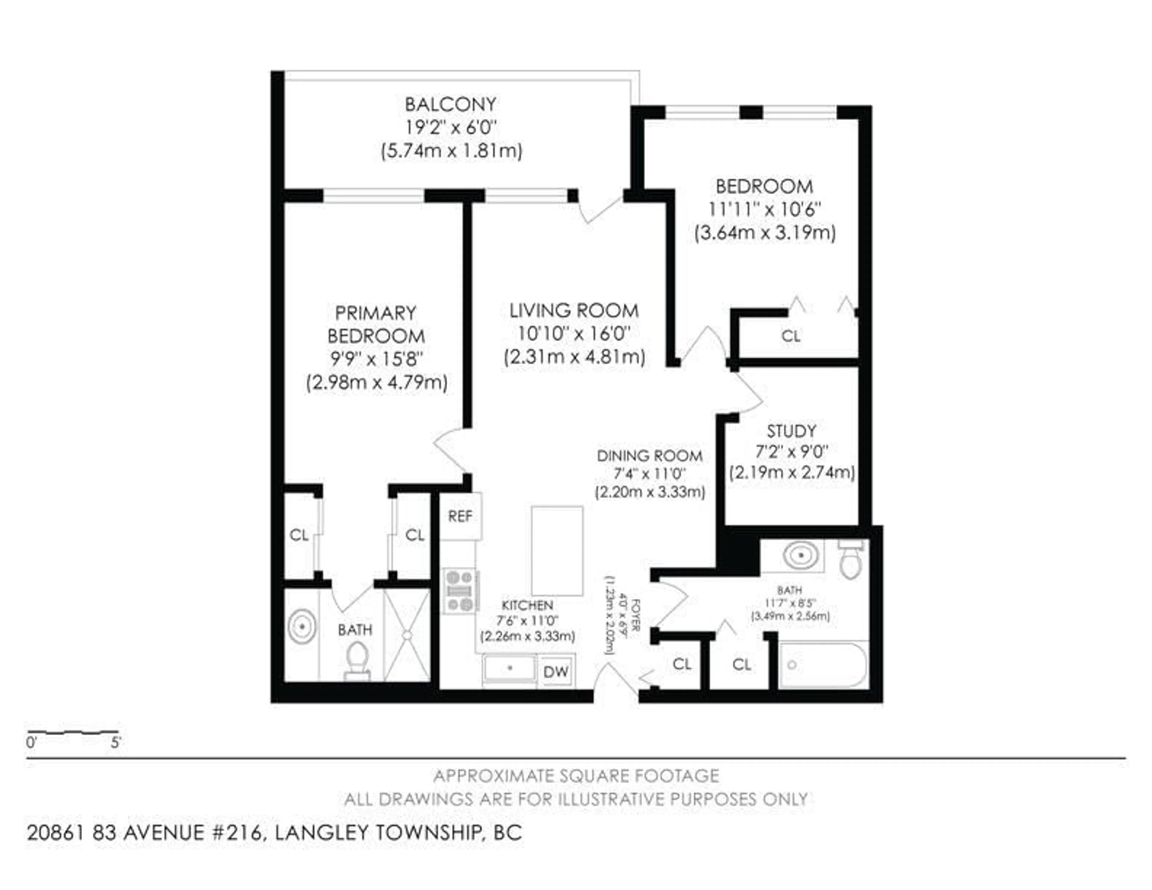 Floor plan for 216 - 20861 83 AVENUE, Langley British Columbia V2Y0M8