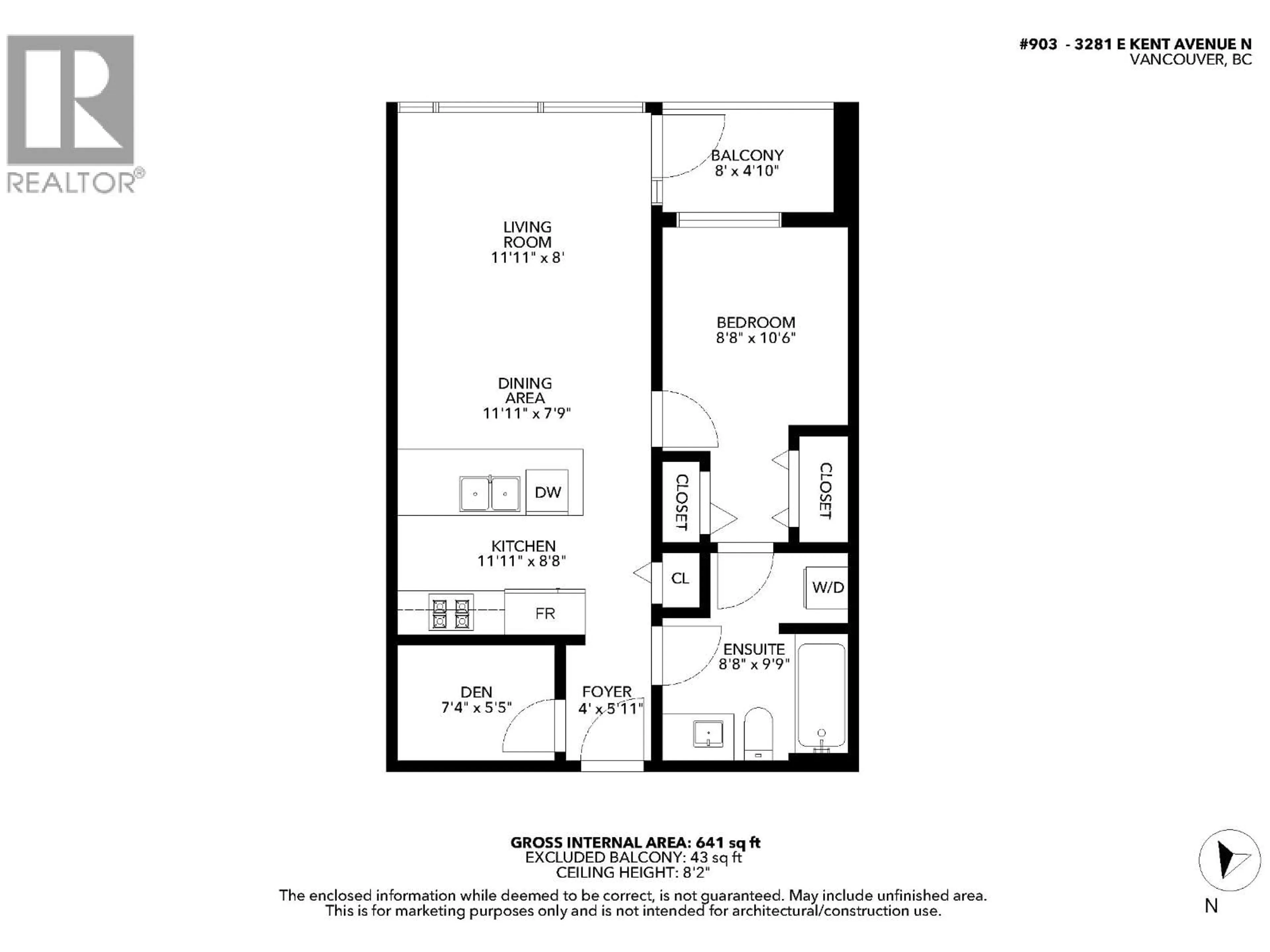 Floor plan for 903 - 3281 KENT AVENUE NORTH, Vancouver British Columbia V5S0C4