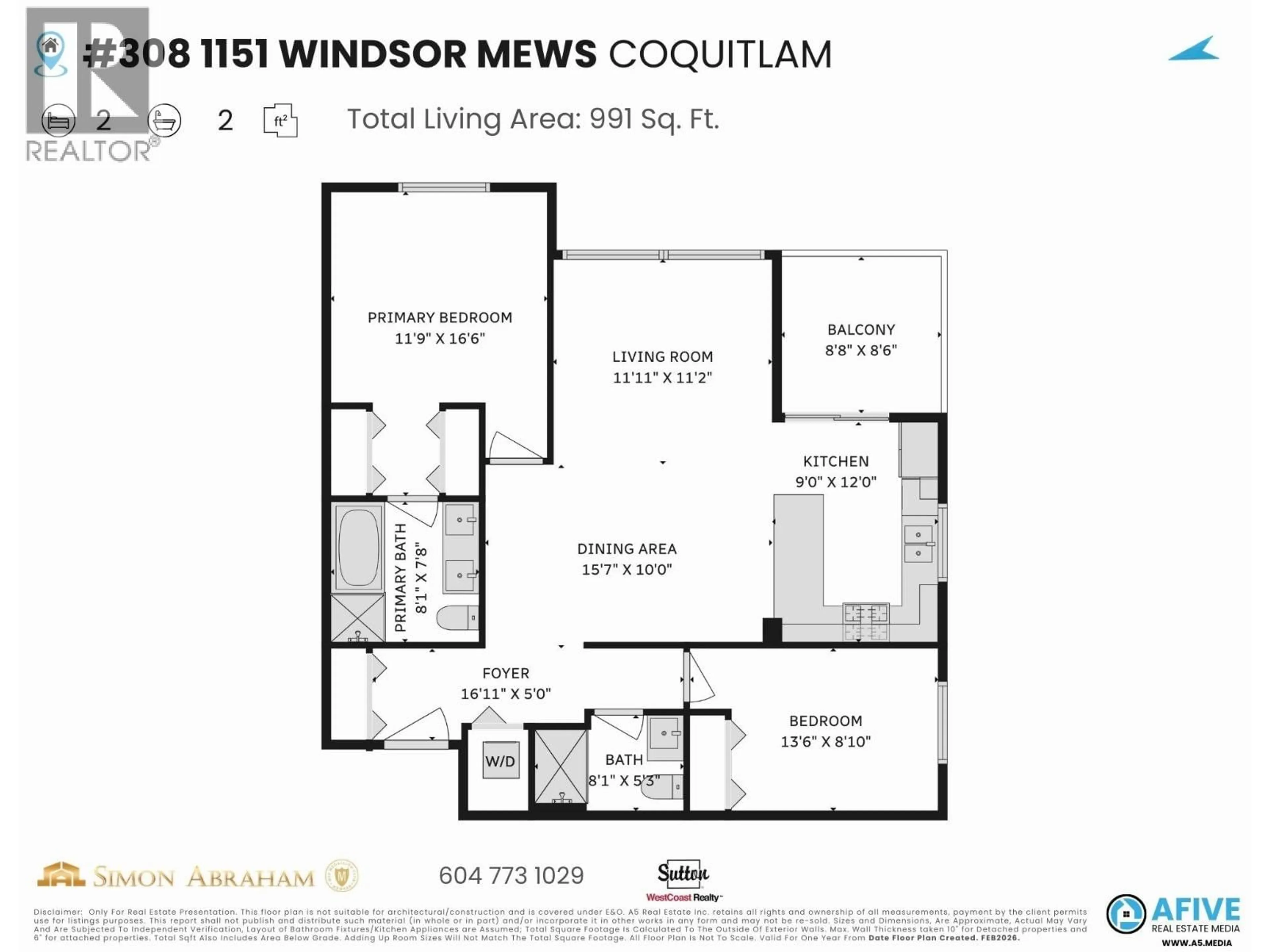 Floor plan for 308 - 1151 WINDSOR MEWS, Coquitlam British Columbia V3B0M9