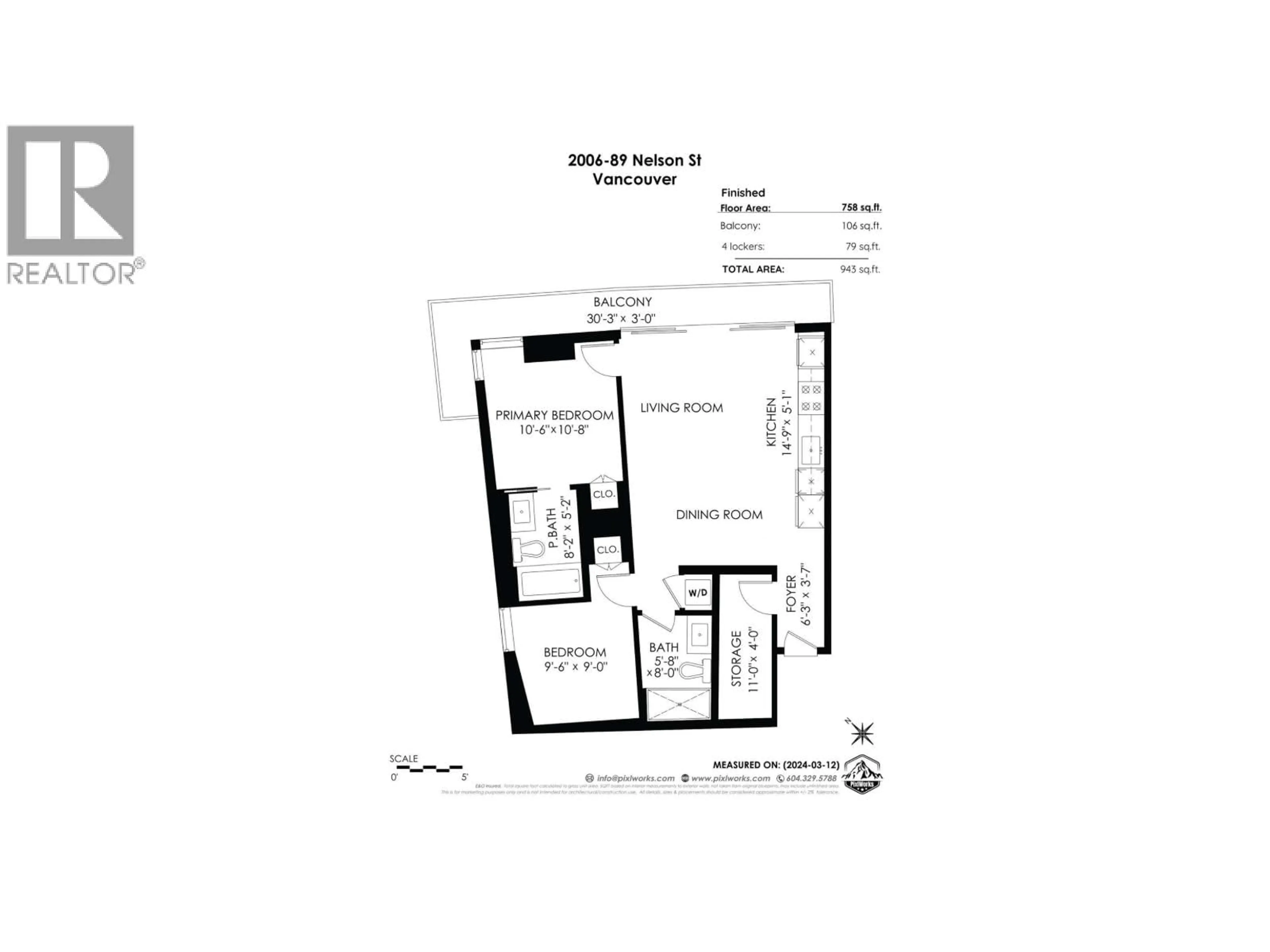Floor plan for 2006 - 89 NELSON STREET, Vancouver British Columbia V6Z0E7