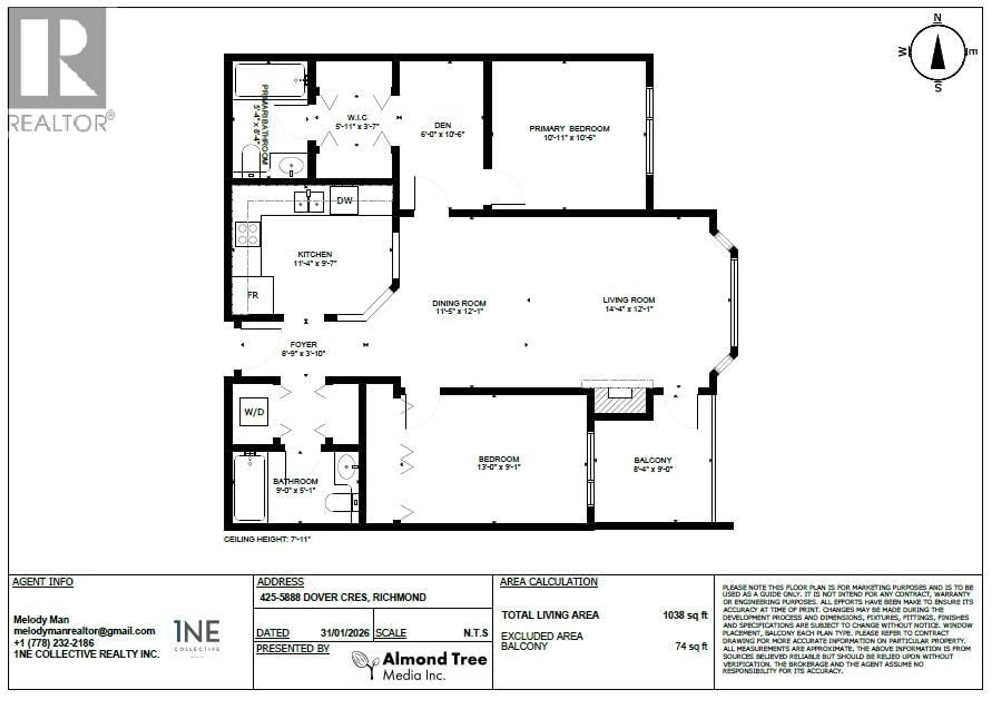 Floor plan for 425 - 5888 DOVER CRESCENT, Richmond British Columbia V7C5R9