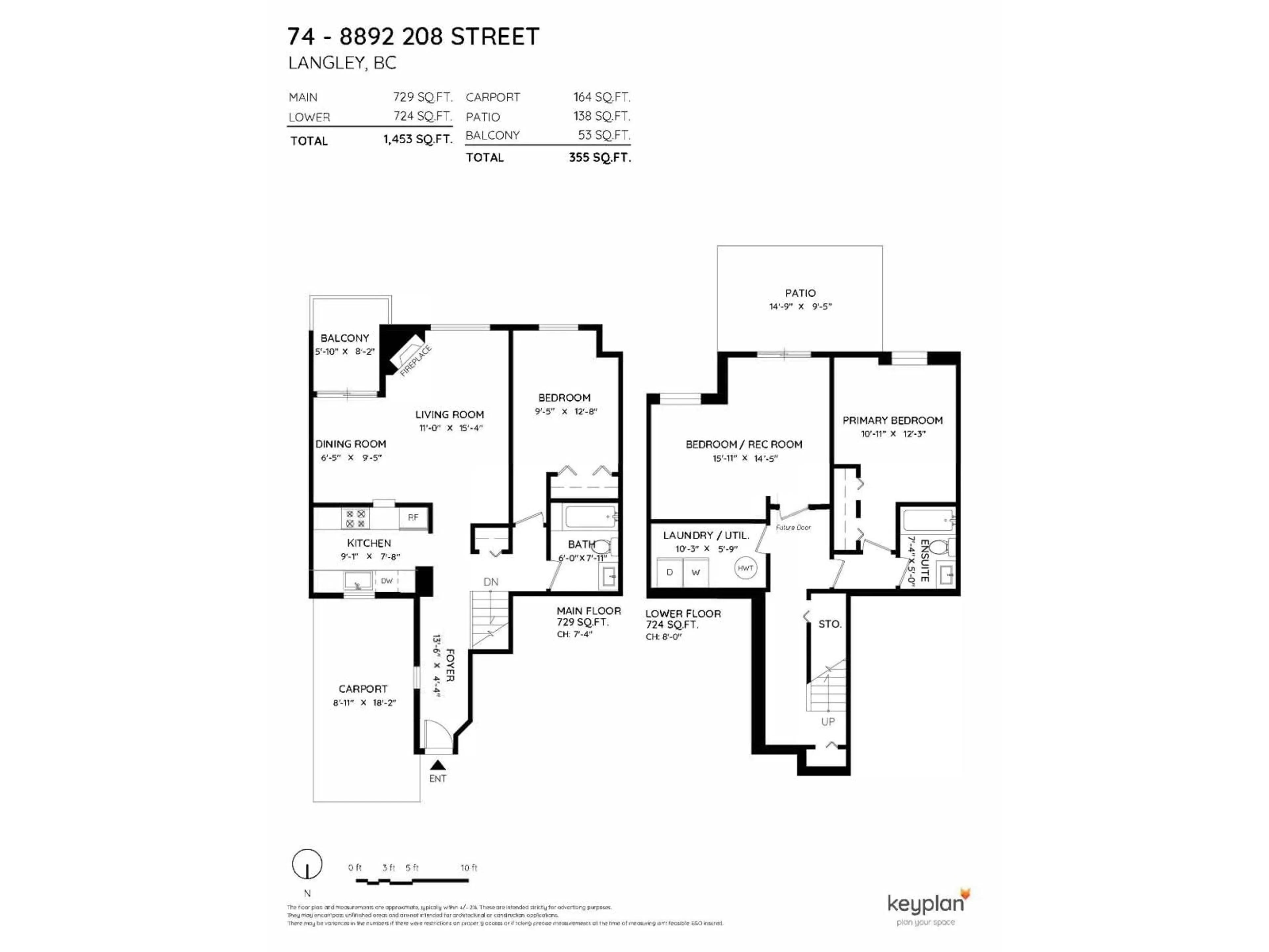 Floor plan for 74 - 8892 208 STREET, Langley British Columbia V1M2N8