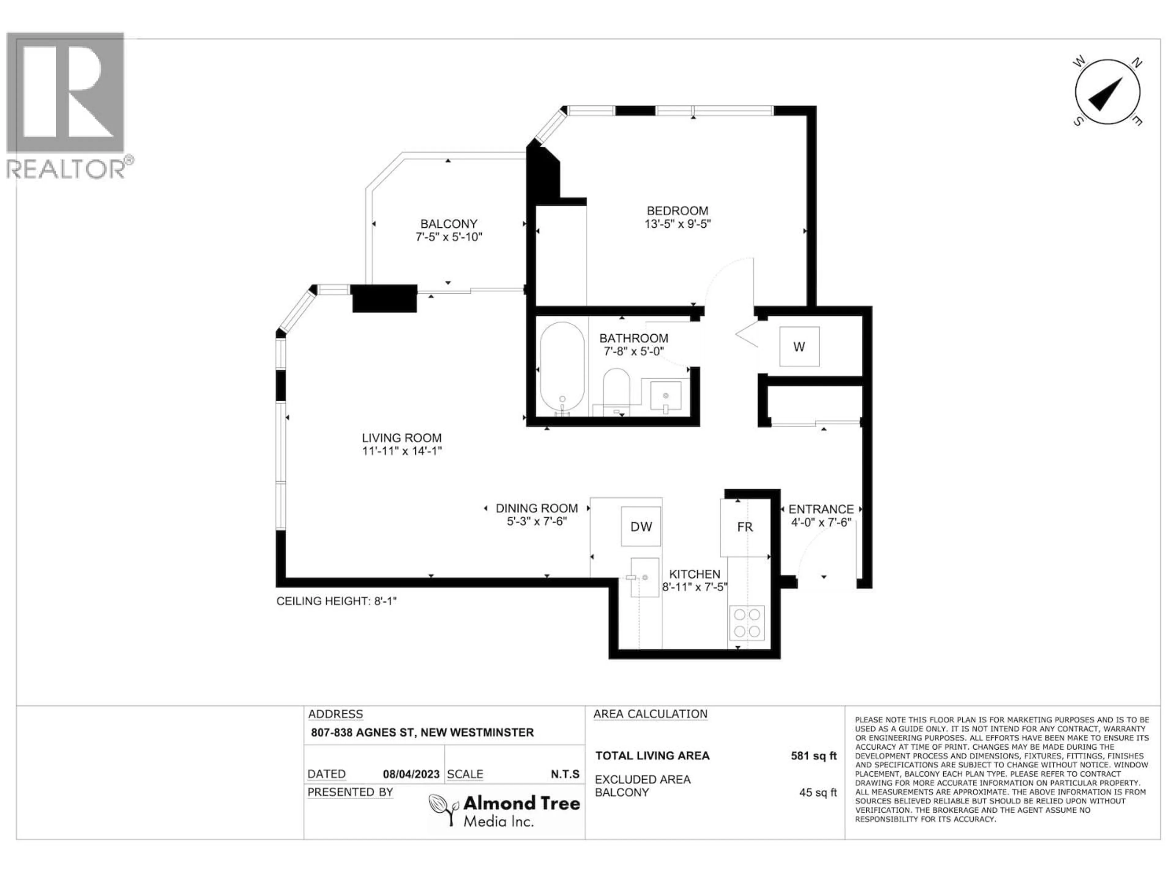 Floor plan for 807 - 838 AGNES STREET, New Westminster British Columbia V3M6R3