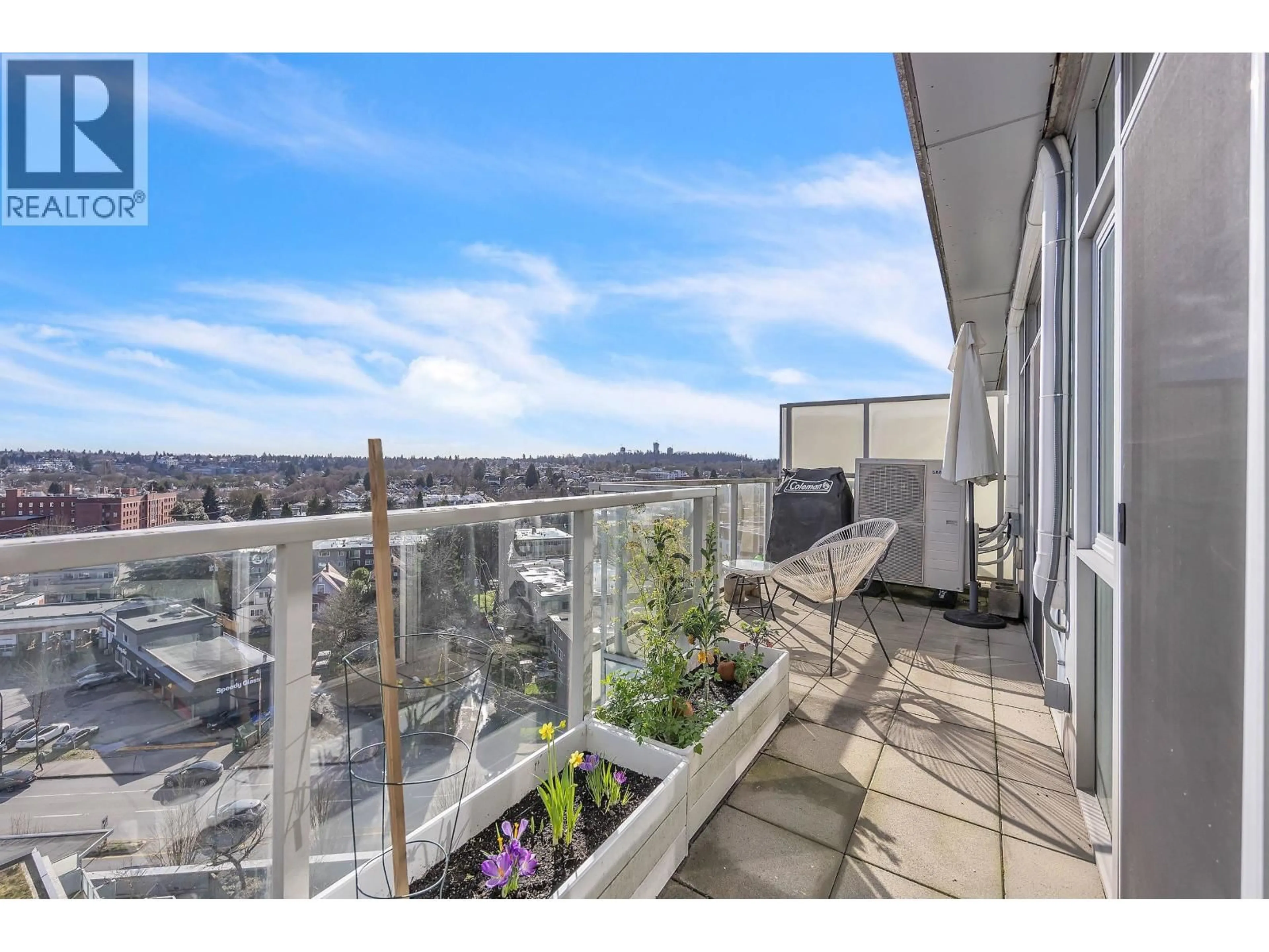 Balcony in the apartment, city buildings view from balcony for 1205 - 2770 SOPHIA STREET, Vancouver British Columbia V5T0A4