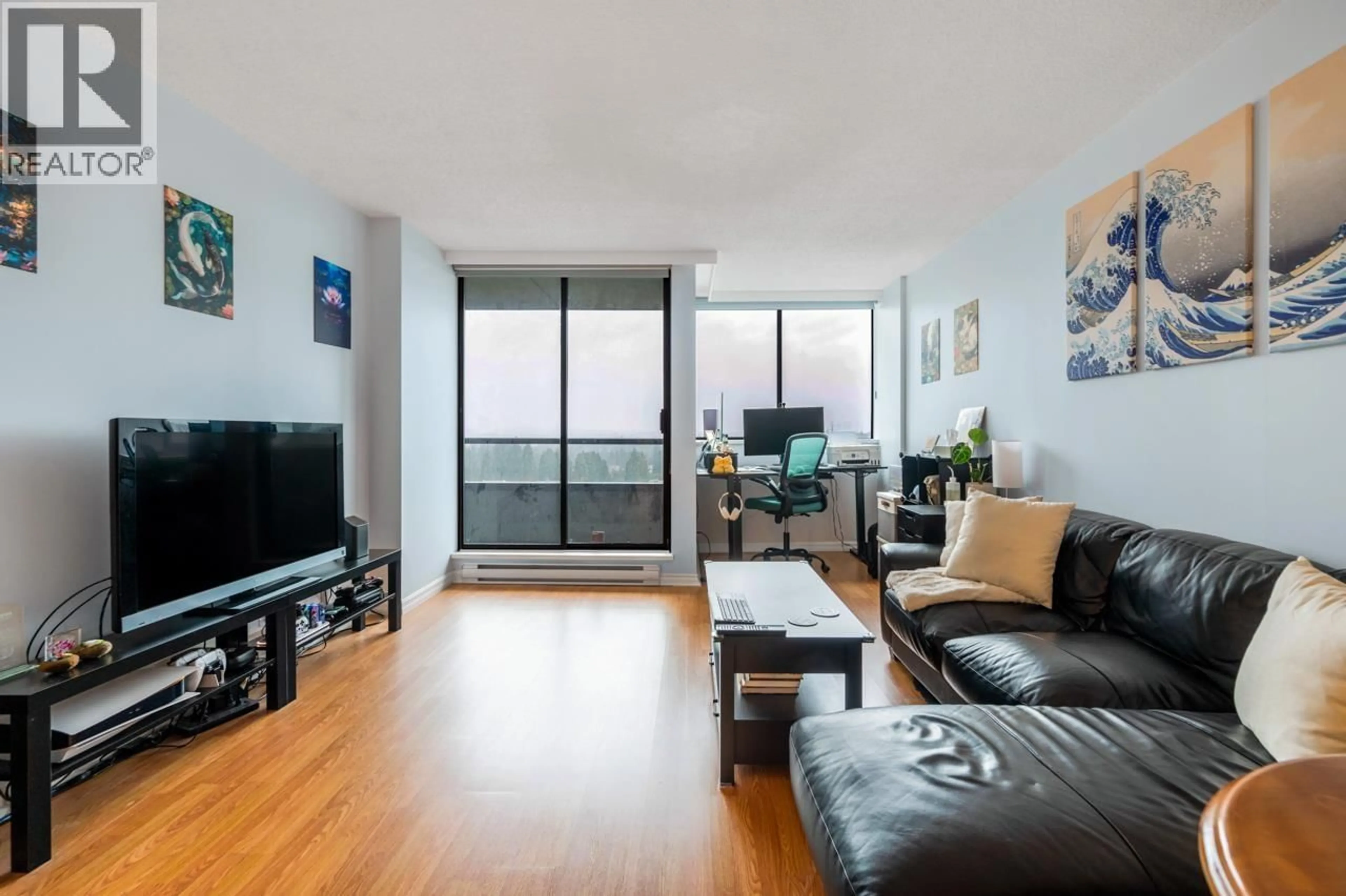 Living room with furniture, wood/laminate floor for 1205 - 3970 CARRIGAN COURT, Burnaby British Columbia V3N4S5