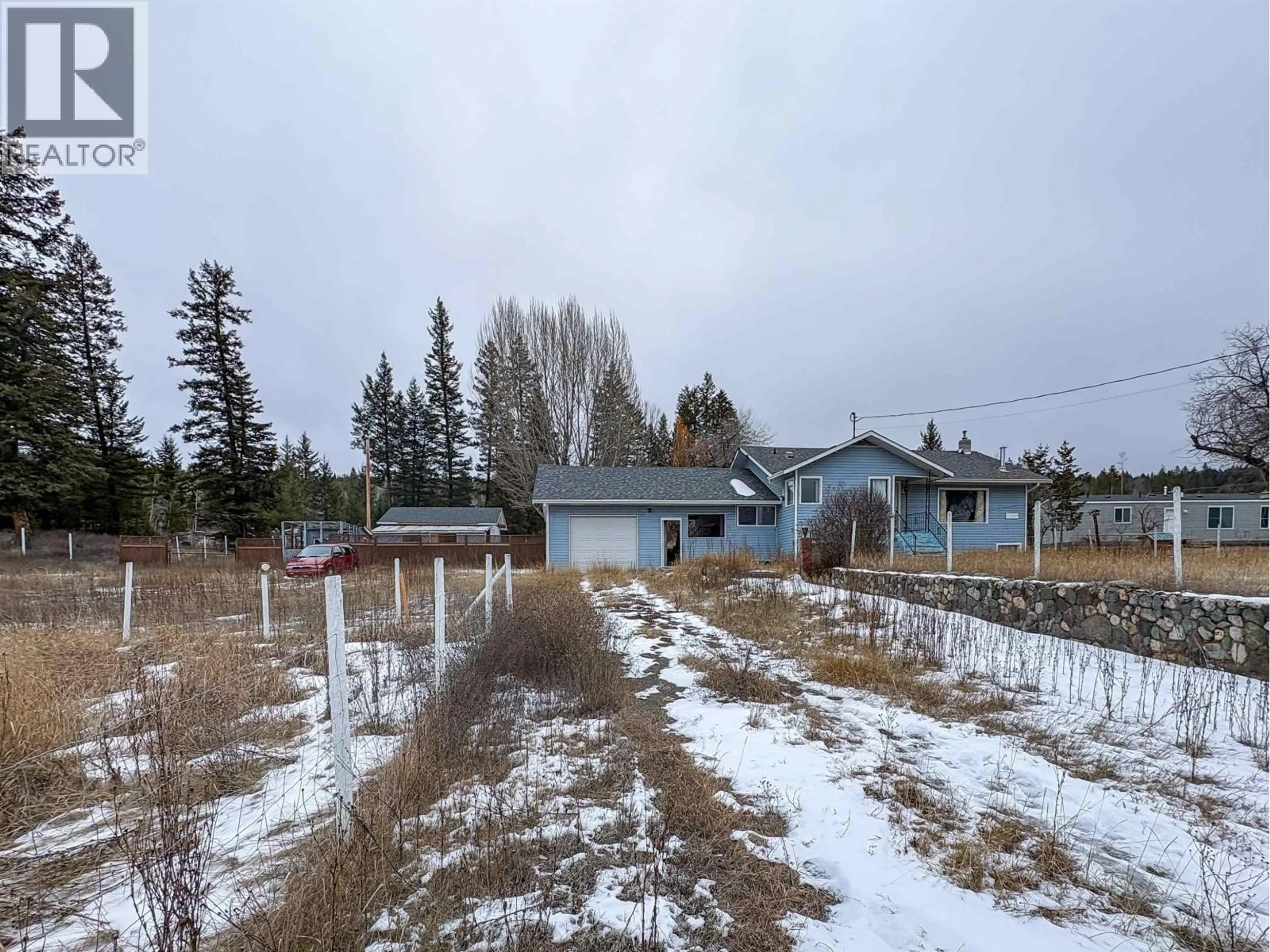 A pic from outside/outdoor area/front of a property/back of a property/a pic from drone, unknown for 3763 DODGE ROAD, 100 Mile House British Columbia V0K1T1